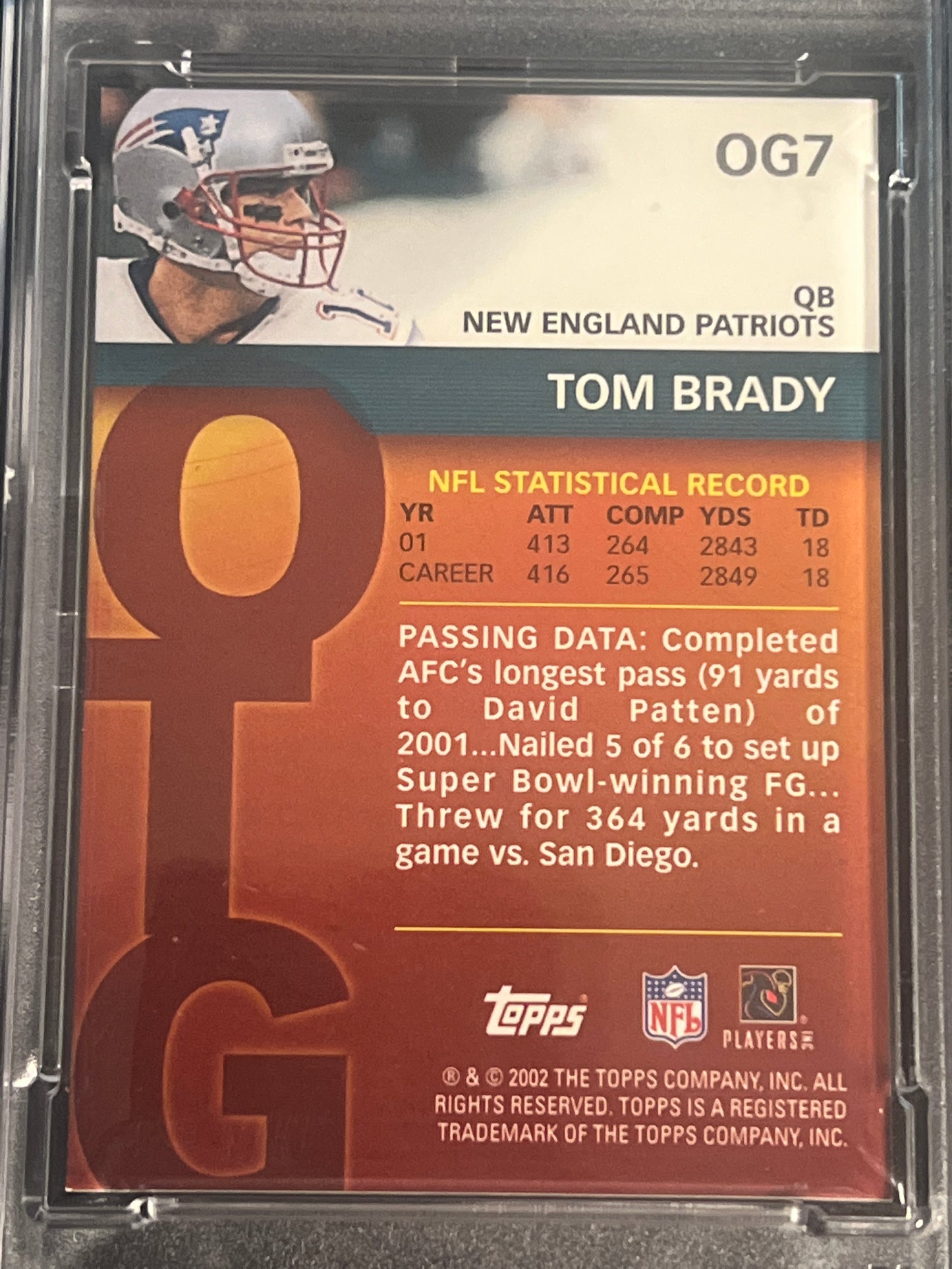 2002 Topps TOM BRADY - PSA 8 #OG7