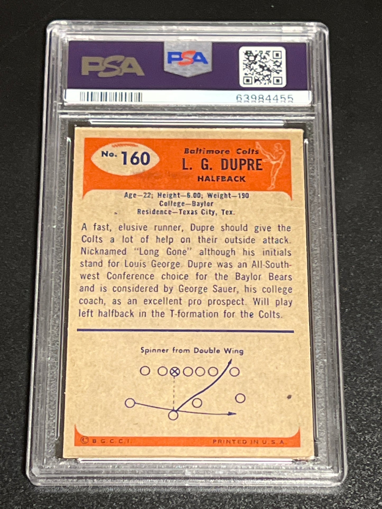 1955 Bowman L.G. DUPRE - RC - #160 - PSA 4