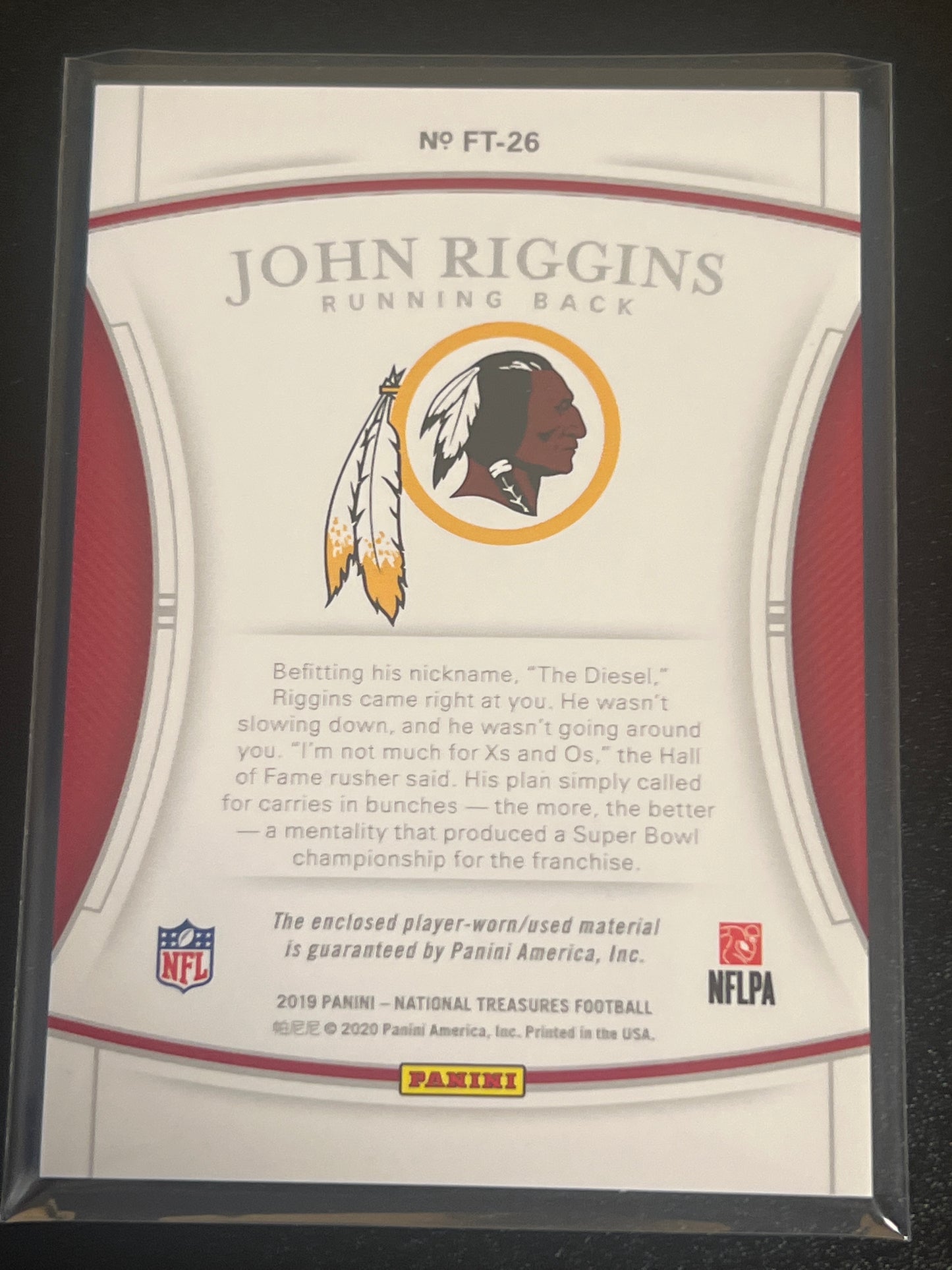 2019 Panini Nat. Treas. JOHN RIGGINS 10/99 Patch Card #FT-26