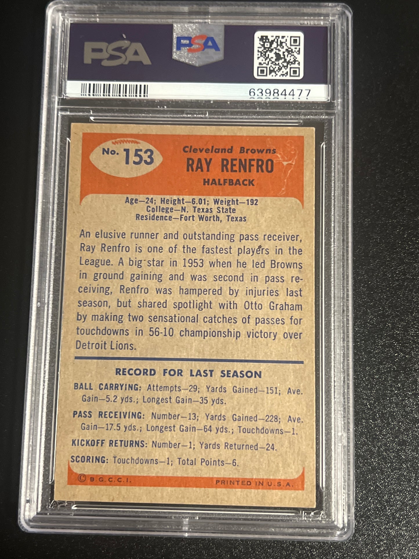 1955 Bowman RAY RENFRO - PSA 6 #153