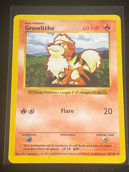 1999 Pokemon GROWLITHE - Shadowless - Base Set - #28