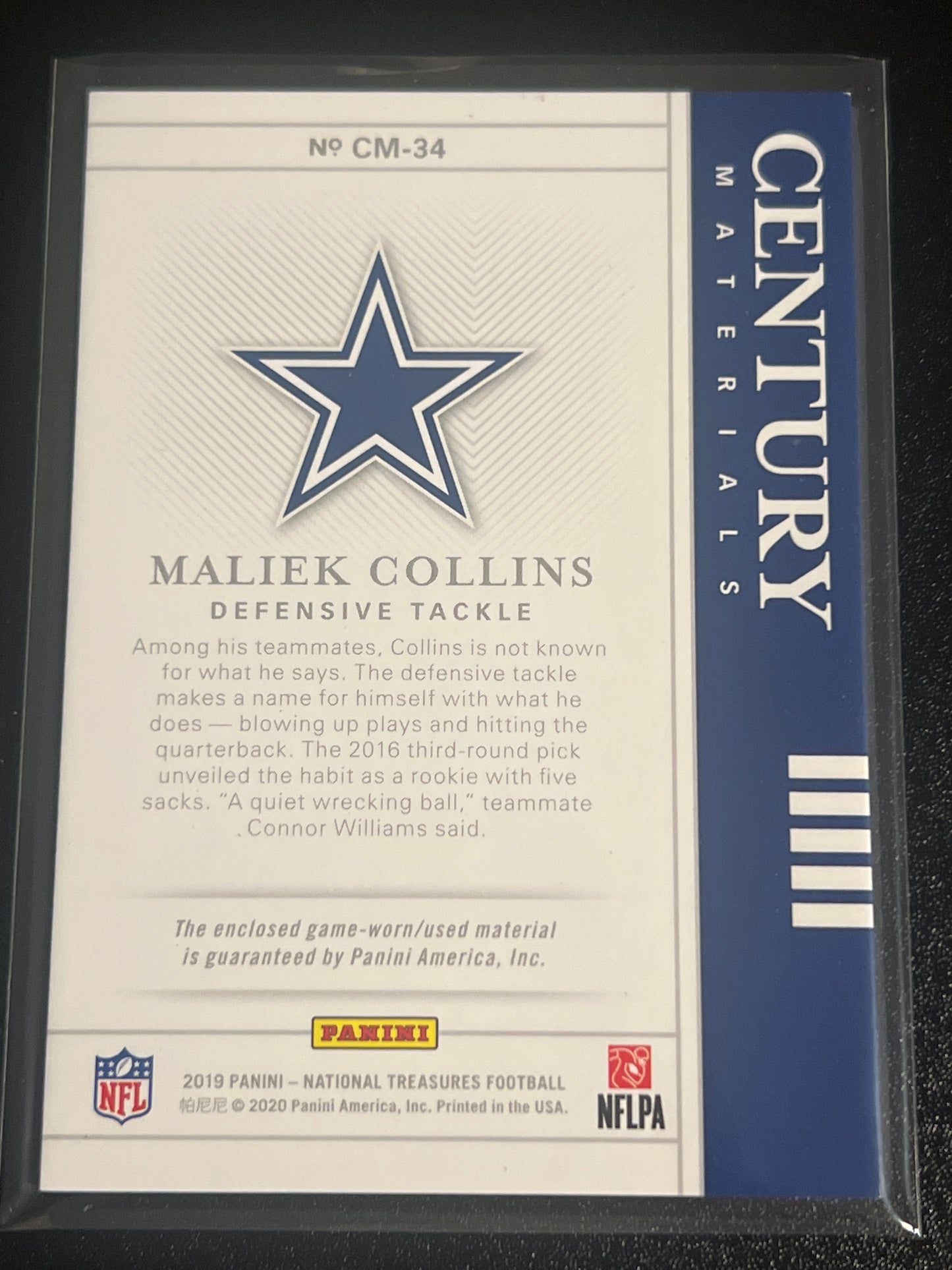 2019 Nat. Treas. MALIEK COLLINS 04/99 - Patch Card #CM-34