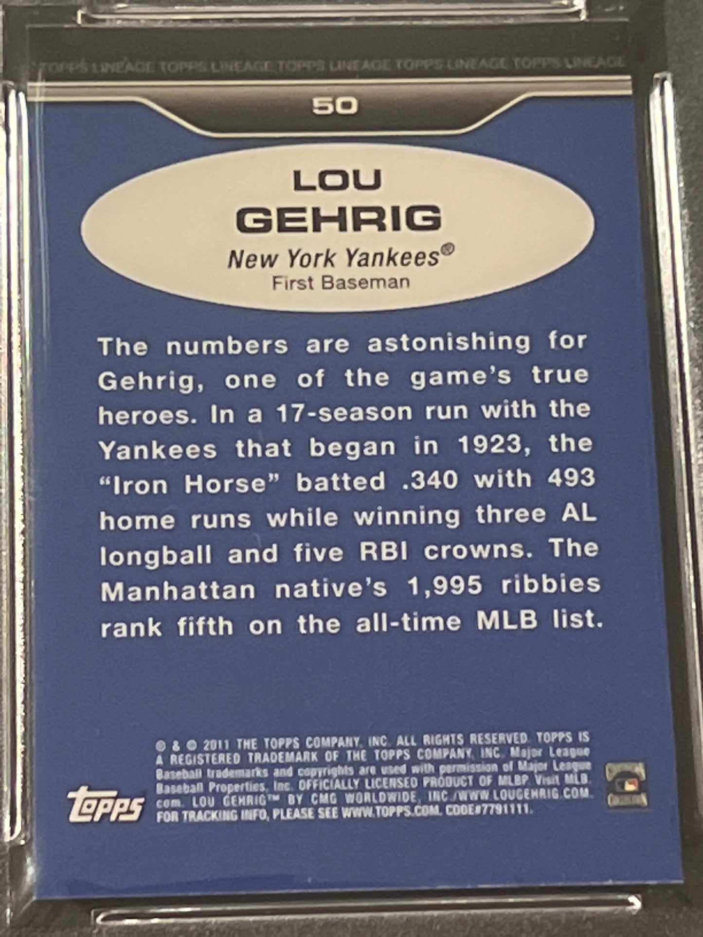 2011 Topps Lineage LOU GEHRIG - #50  - PSA 8.5 - 1975 Mini