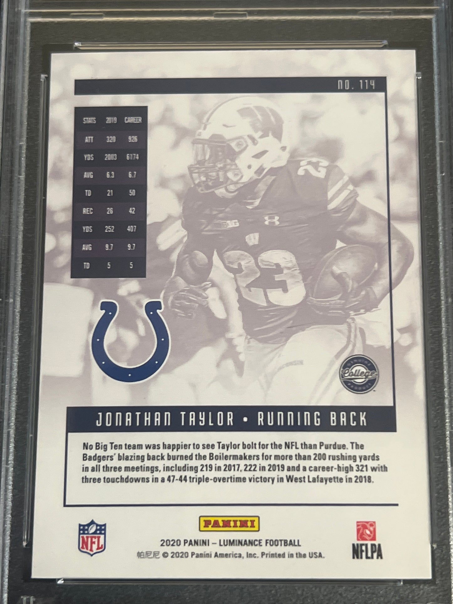 2020 Panini Luminance JONATHAN TAYLOR - RC - #114 - PSA 10 GEM MT