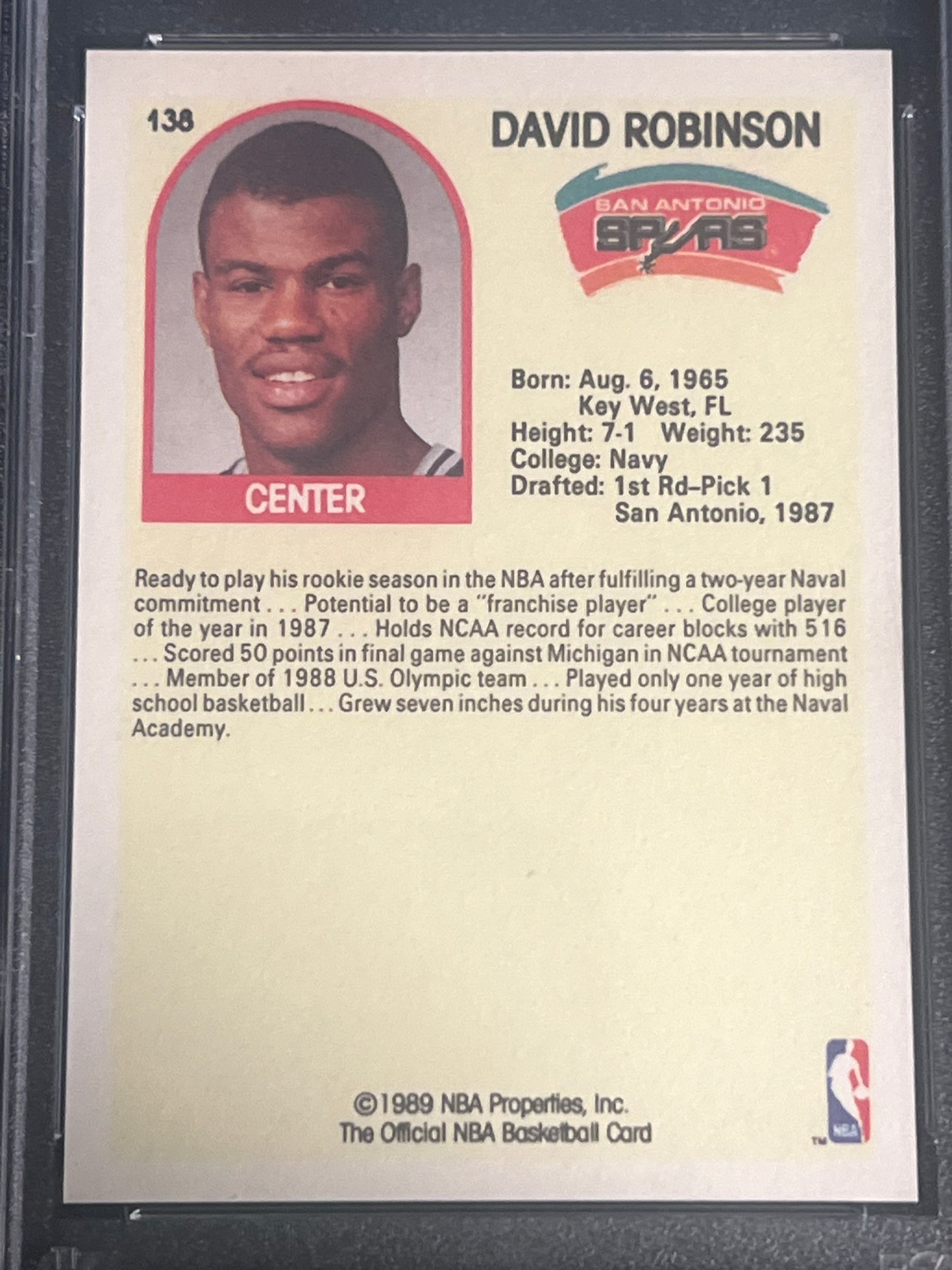 1989 Hoops DAVID ROBINSON - PSA 9 #138