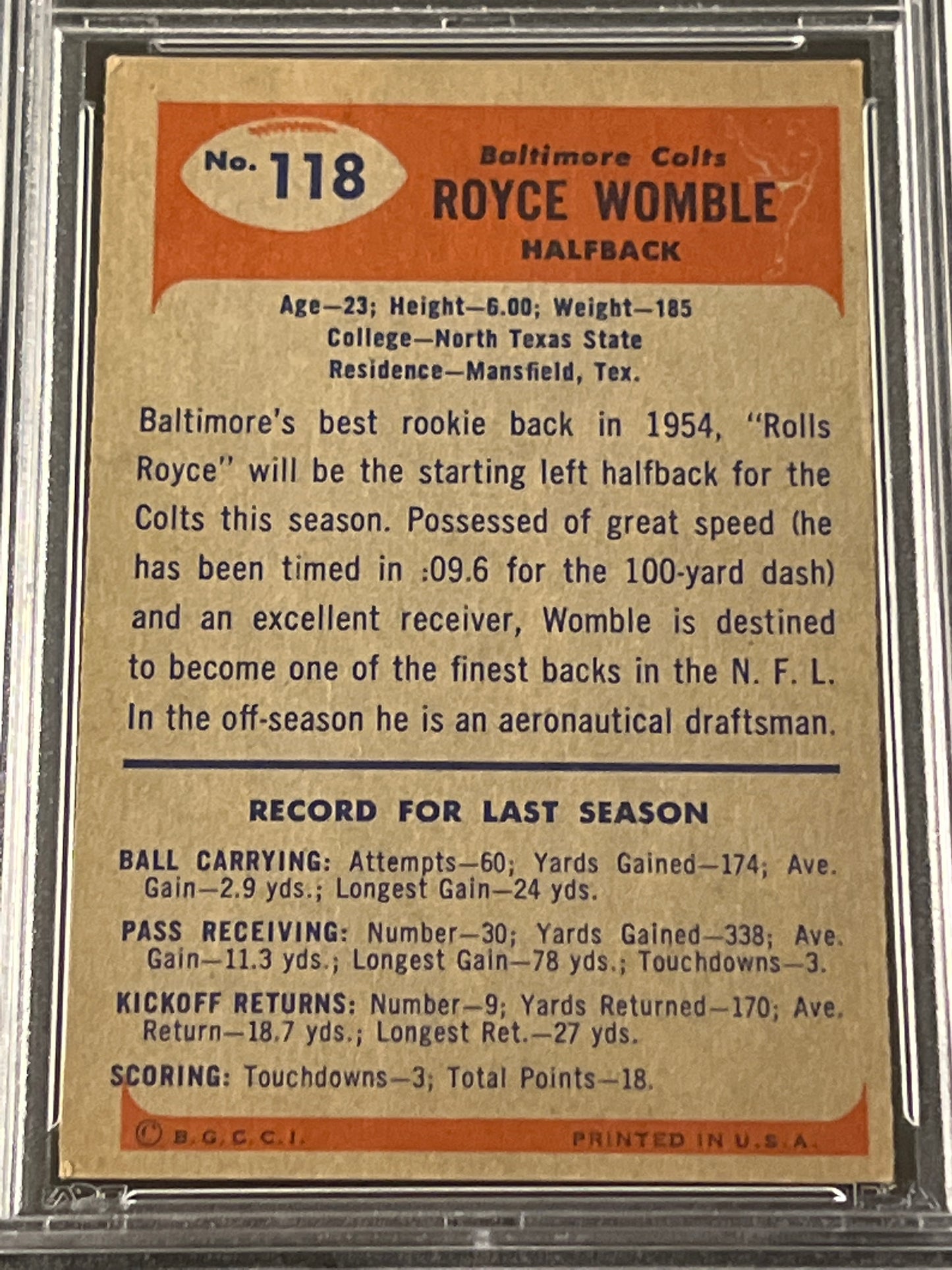 1955 Bowman ROYCE WOMBLE - PSA 5