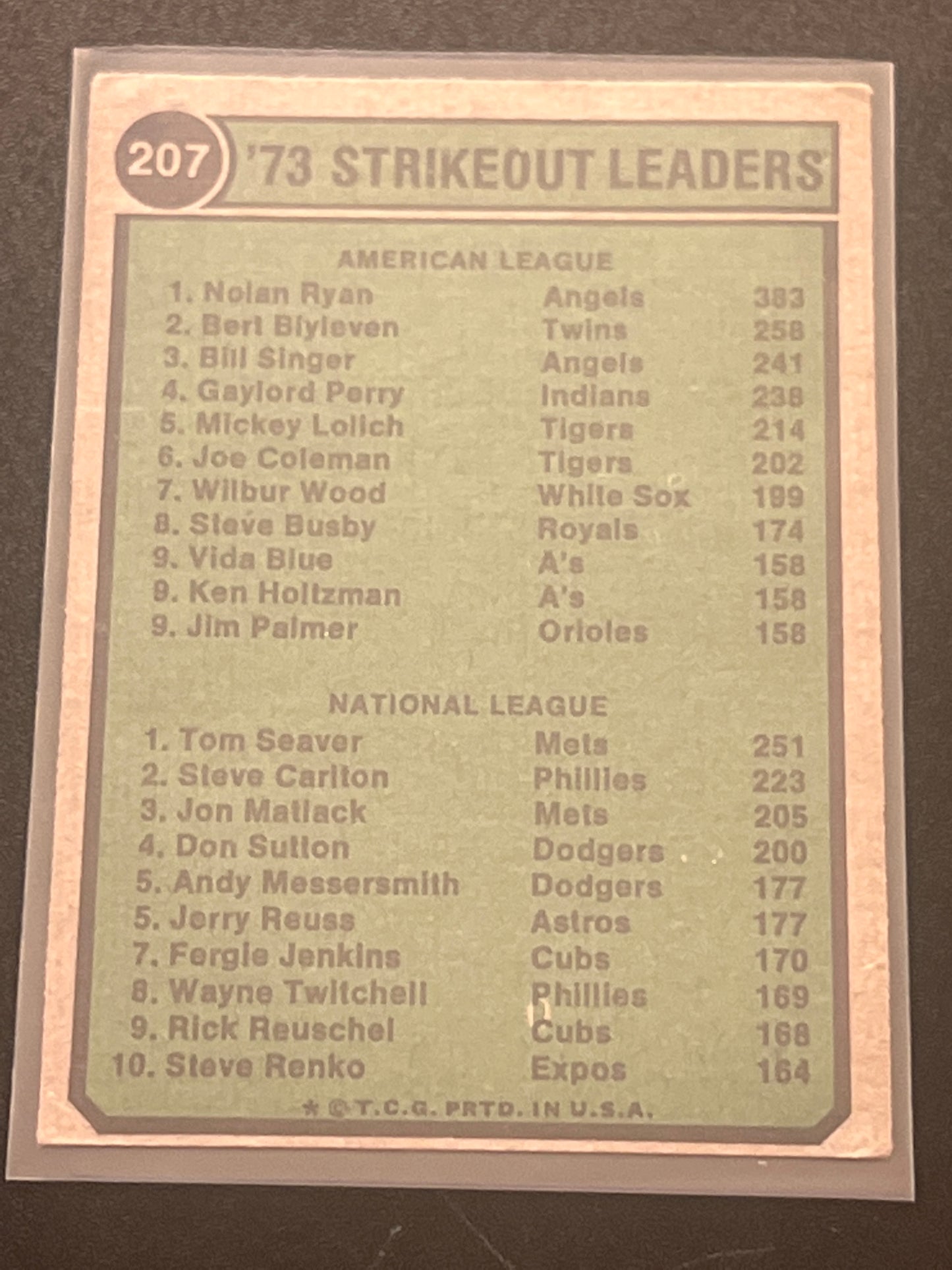 1973 STRIKEOUT LEADERS NOLAN RYAN / TOM SEAVER #207