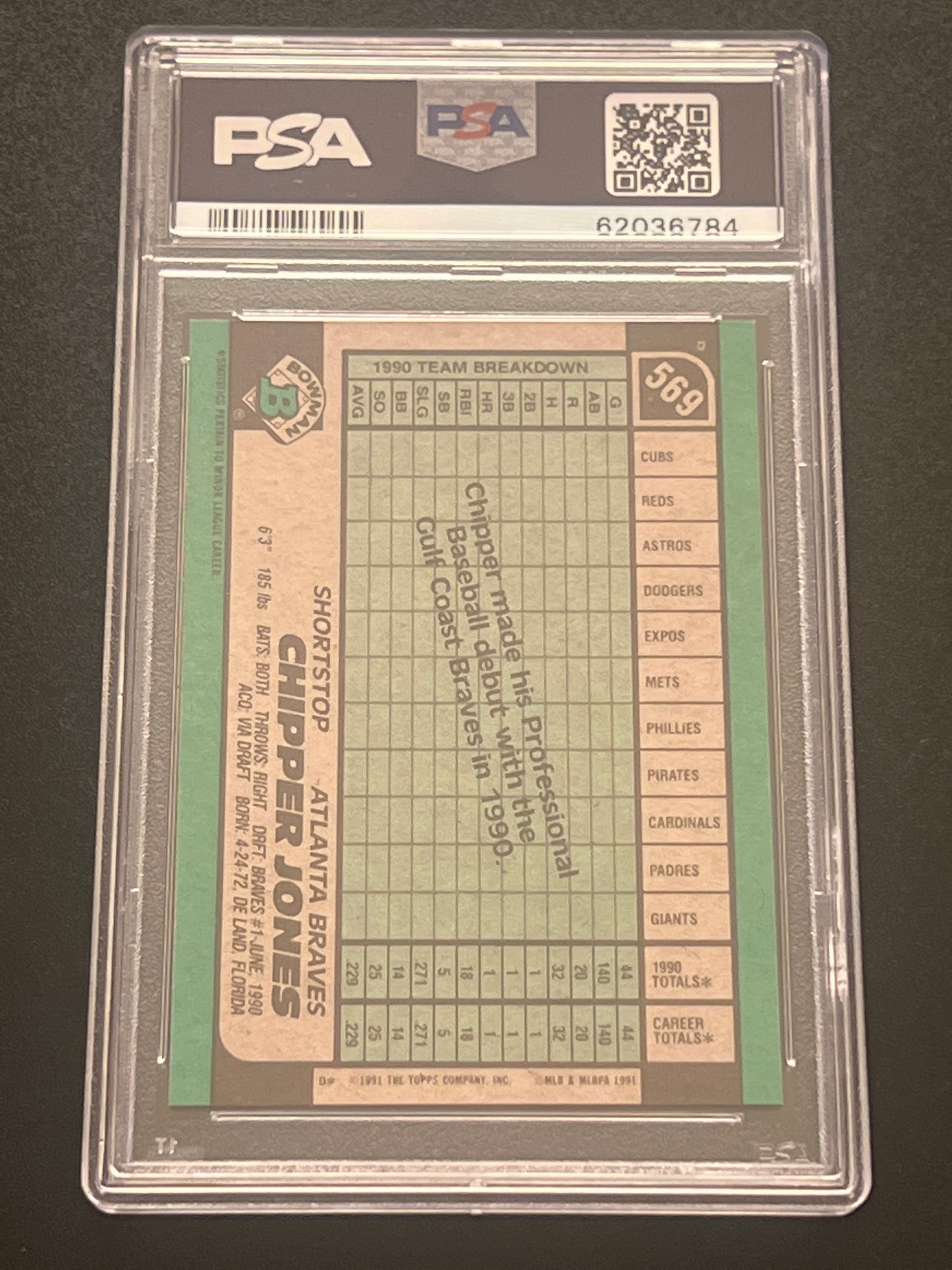 1991 Bowman CHIPPER JONES - #569 - PSA 8 NM-MT