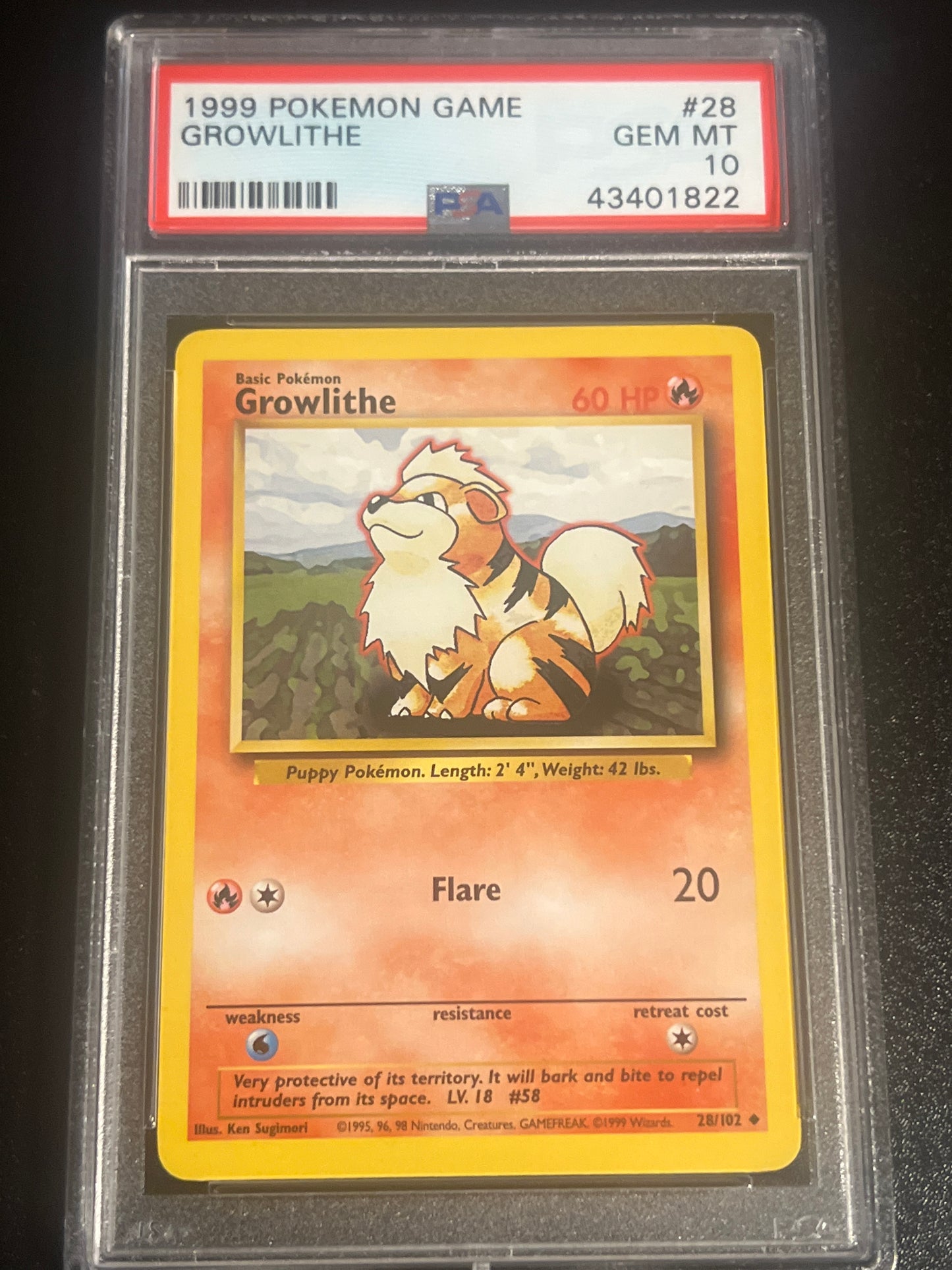 1999 Pokemon game GROWLITHE - PSA 10