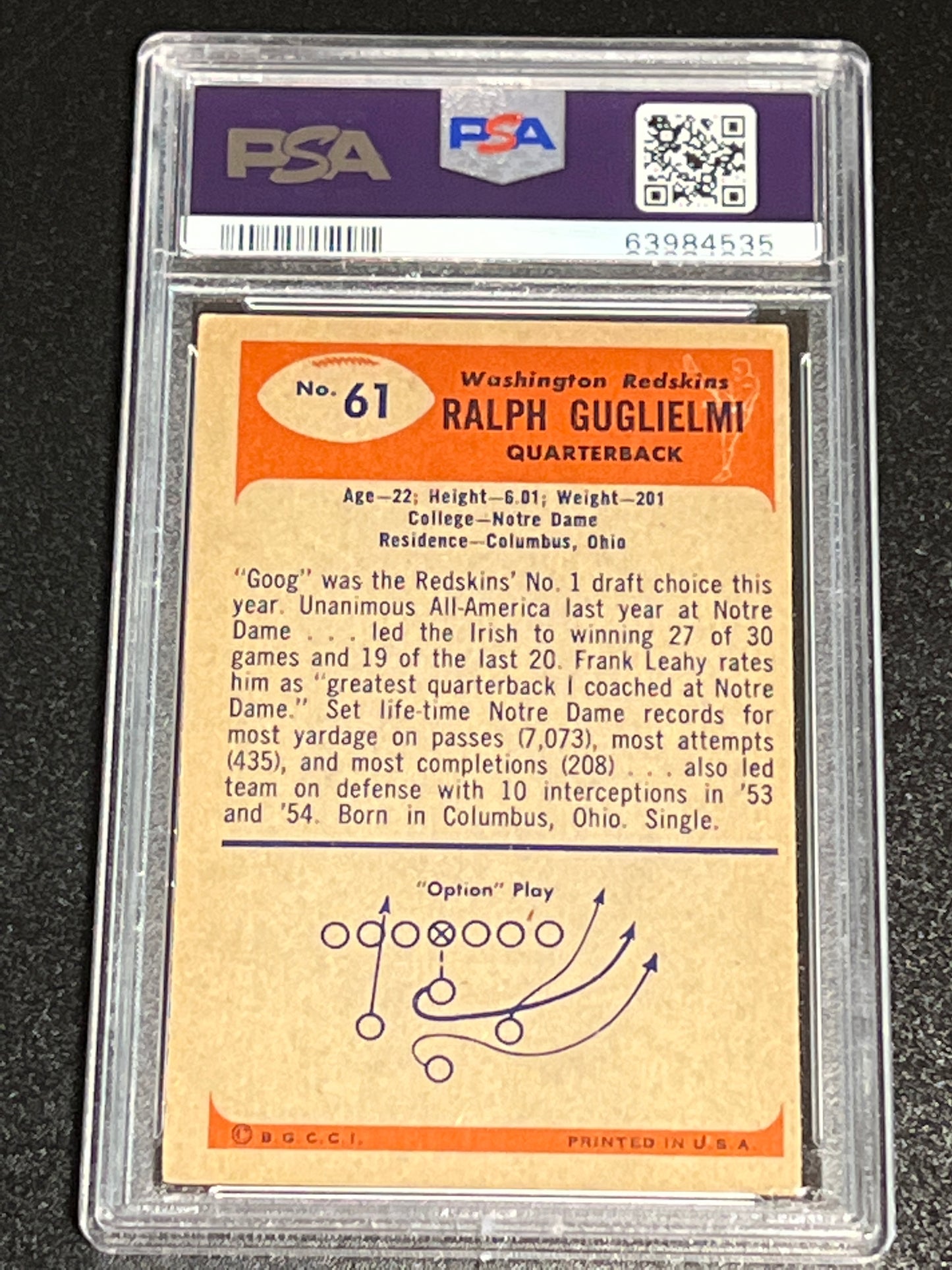 1955 Bowman RALPH GUGLIELMI  - RC - #61 - PSA 4.5