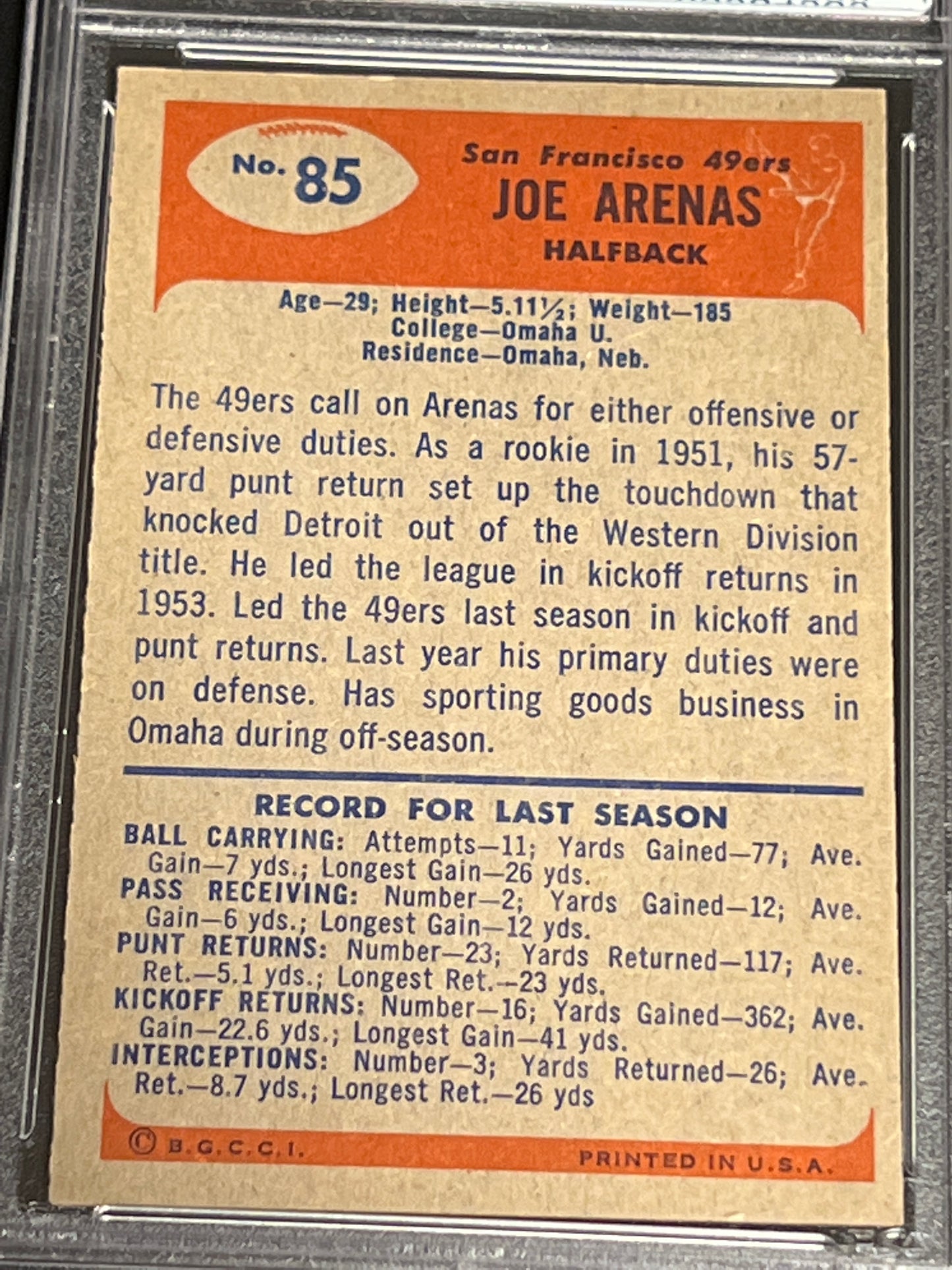 1955 bowman JOE ARENAS - PSA 5 #85