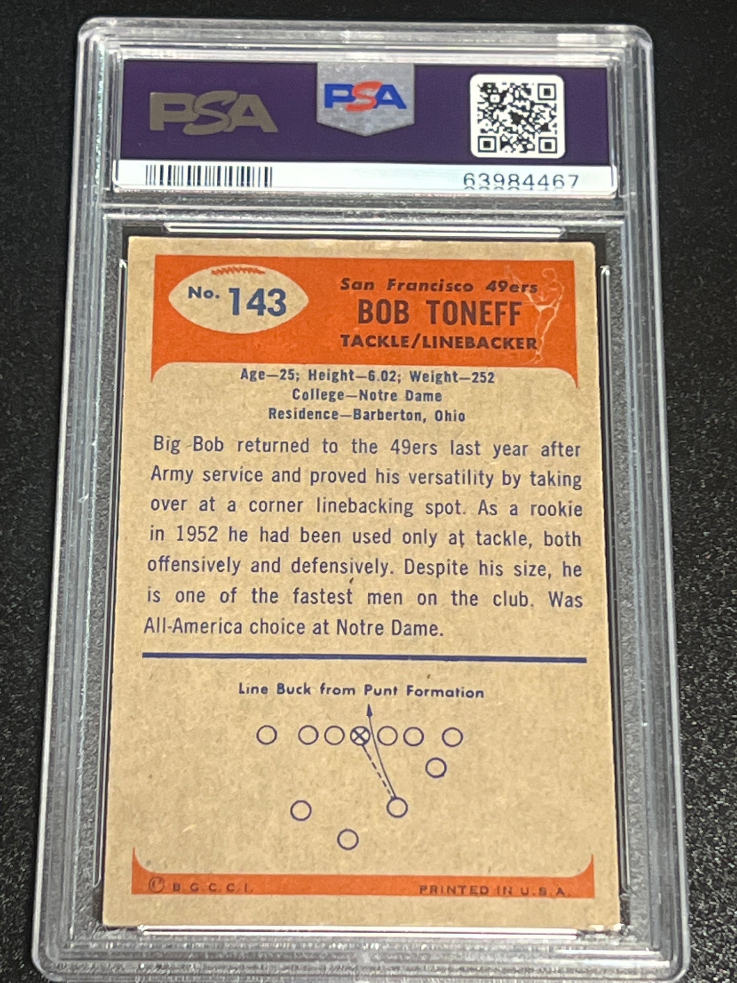 1955 Bowman BOB TONEOFF - PSA 4 (error rookie card)