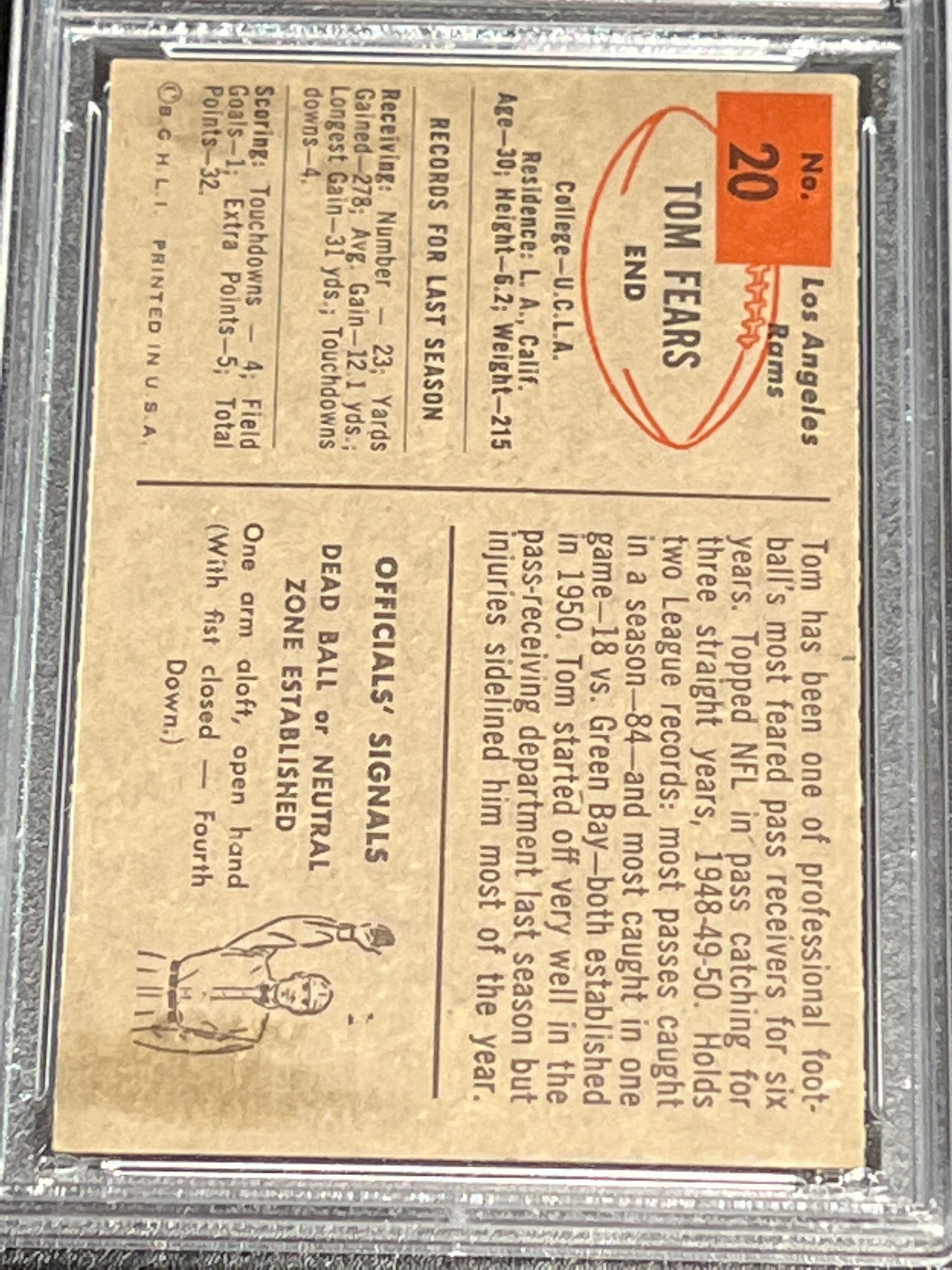 1954 Bowman TOM FEARS - #20 - PSA 5