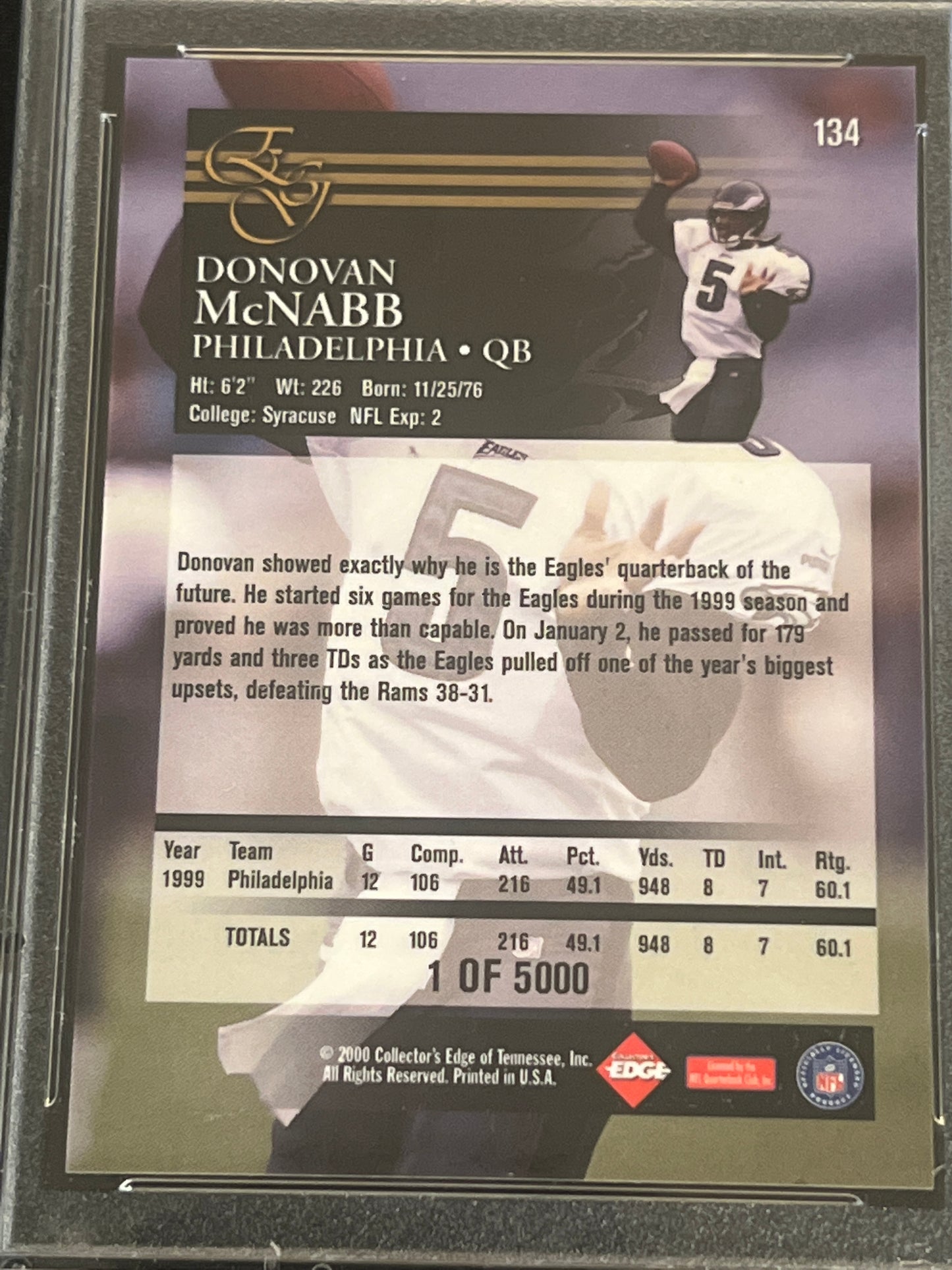 2000 Coll. Edge Graded DONOVAN MCNABB - #134 - UNCIRCULATED - PSA 10 GEM MT