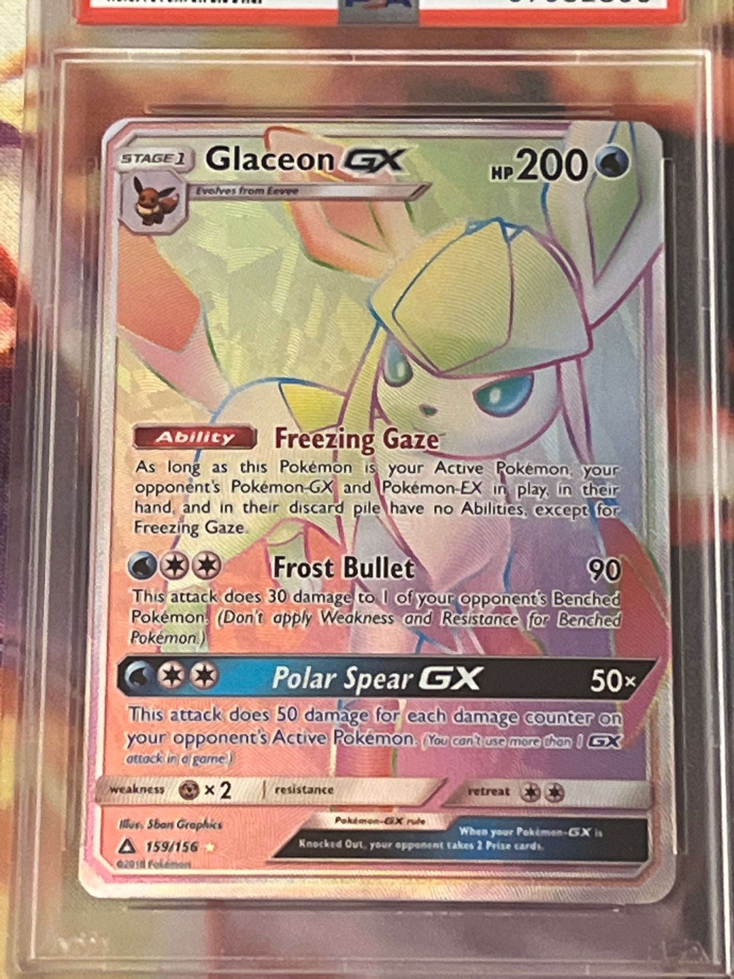 2018 Pokemon Glaceon GX - Secret Rare - Graded PSA 7 - #159