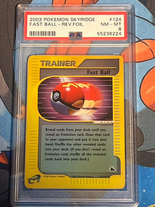 2003 Pokemon Skyridge Fast Ball - Reverse Foil Trainer - Graded PSA 8 - #124