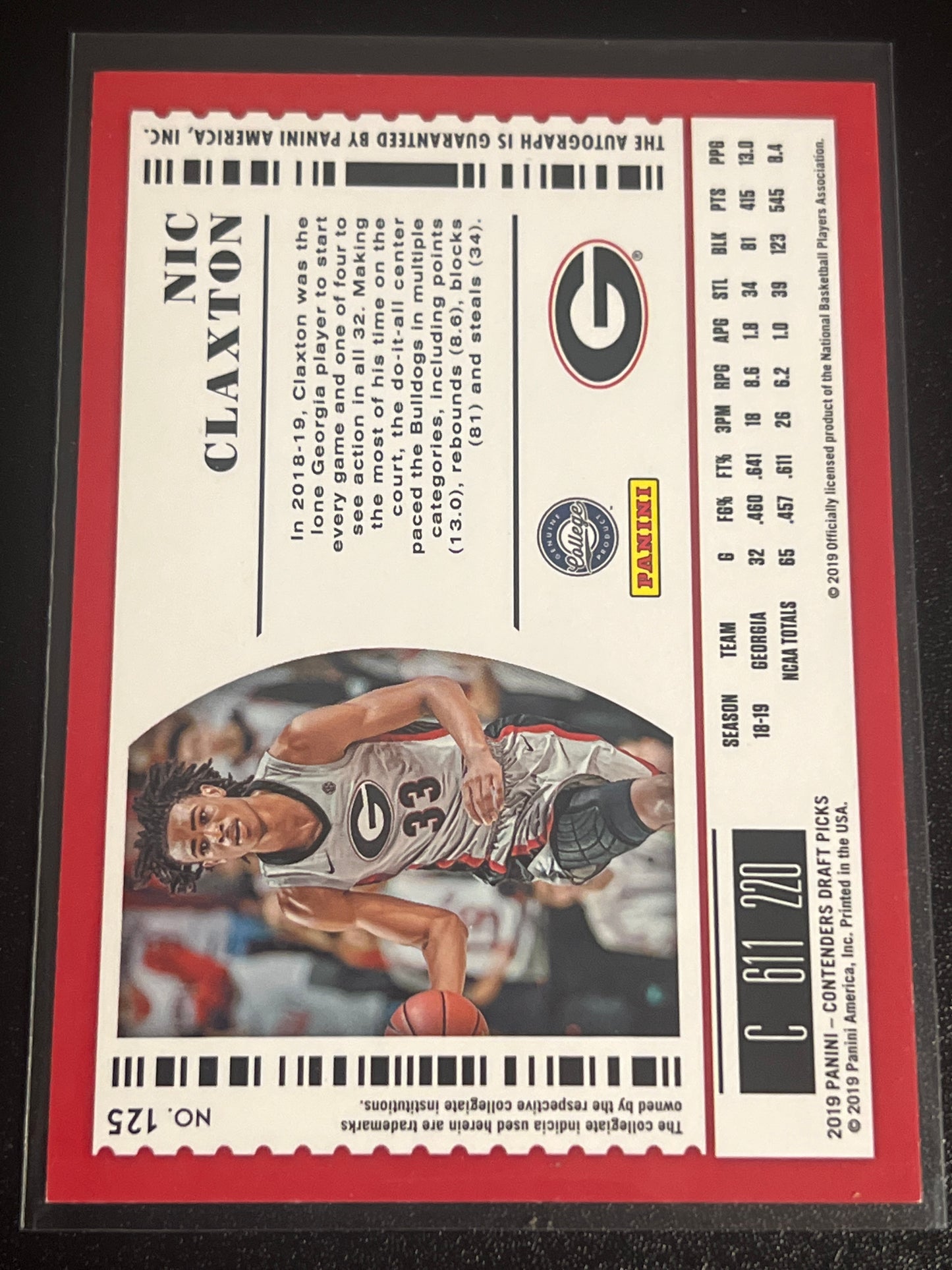 2019-20 Panini Contenders Draft Picks NIC CLAXTON - RC - Auto #125