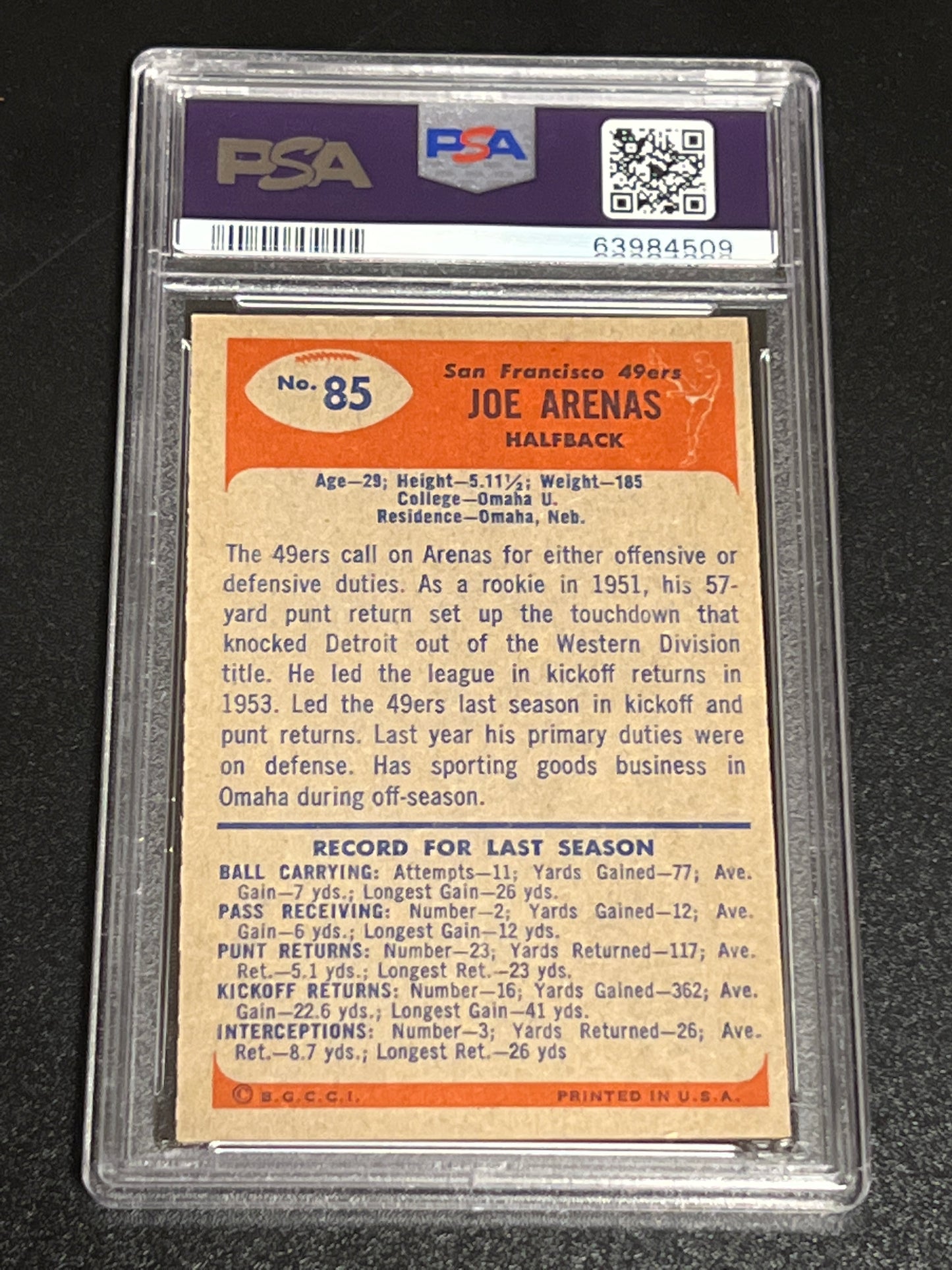 1955 bowman JOE ARENAS - PSA 5 #85