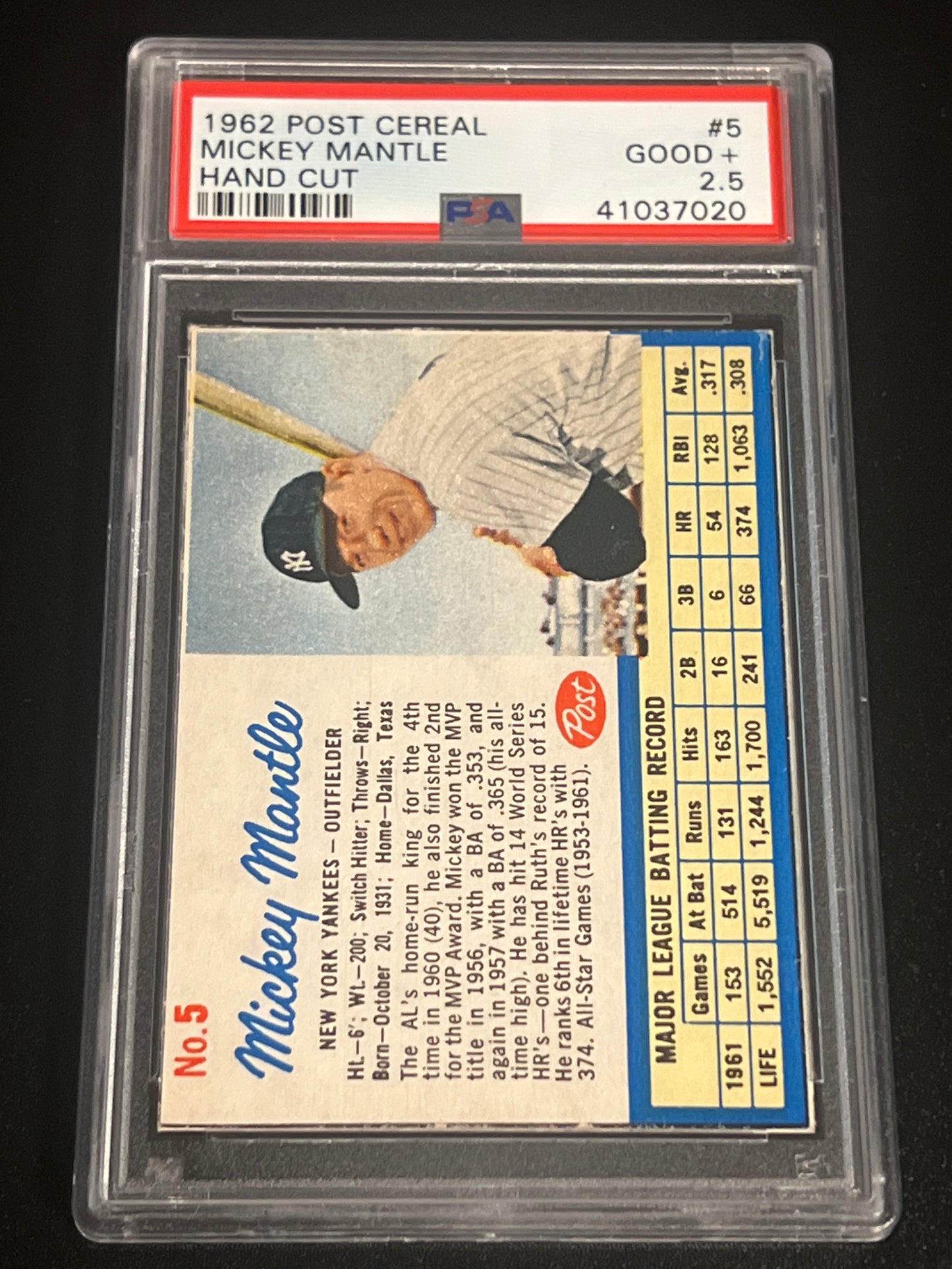 1962 Post Cereal MICKY MANTLE - Hand Cut - PSA 2.5 #5