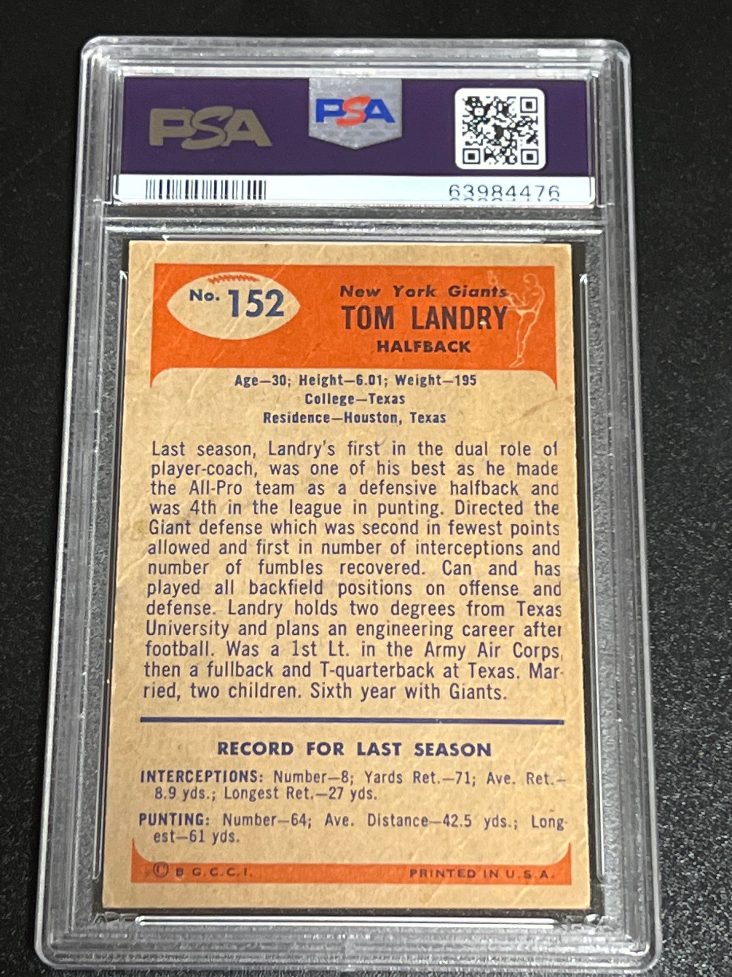 1955 Bowman TOM LANDRY - PSA 1 #152