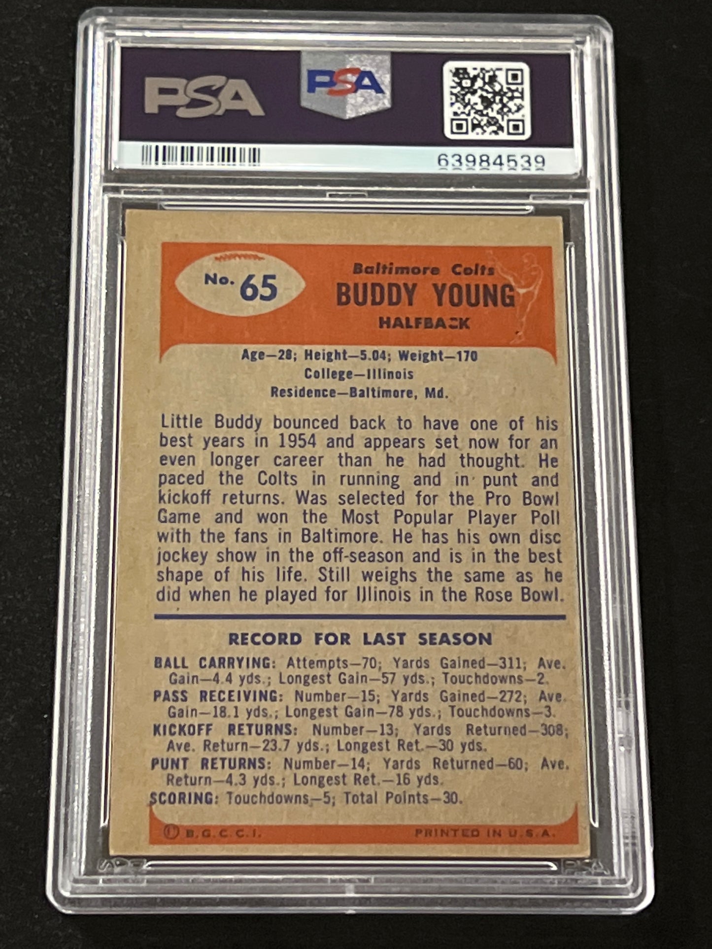 1955 Bowman BUDDY YOUNG - PSA 7(OC)