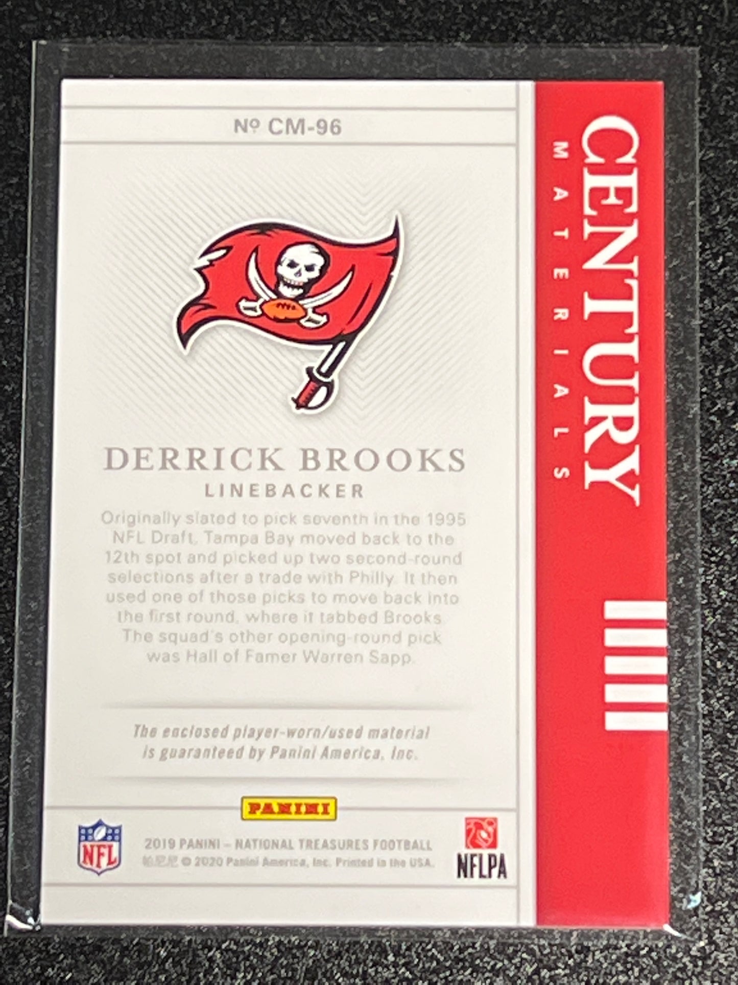 2019 Panini Nat. Treas. DERRICK BROOKS - Patch Card - 51/99 - #CM-96