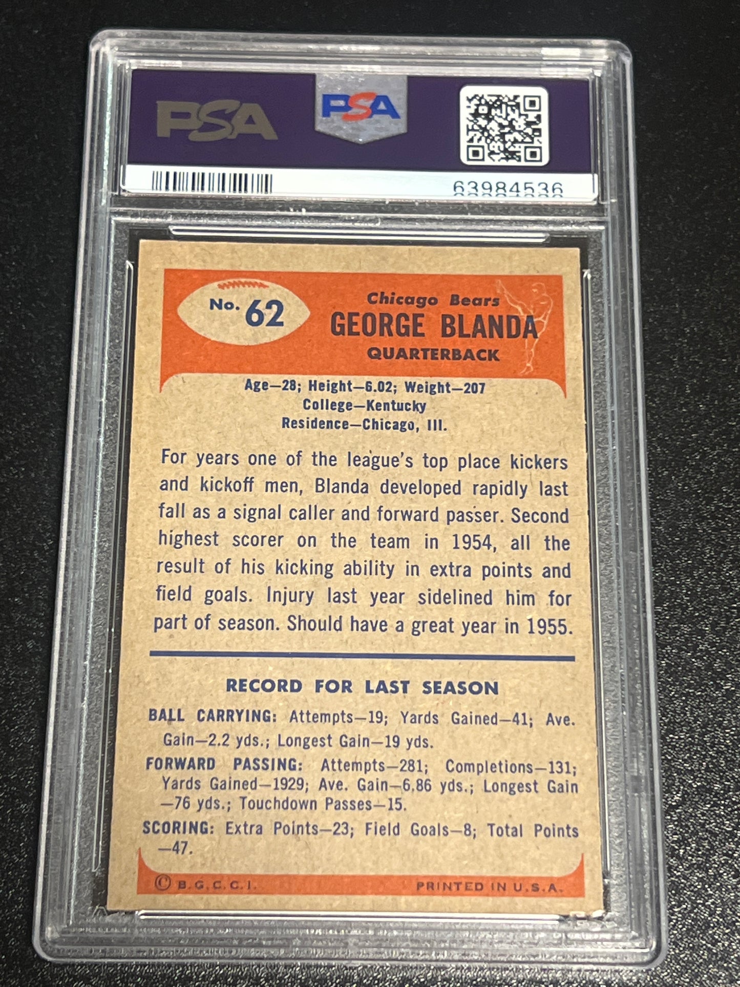 1955 Bowman GEORGE BLANDA - PSA 6