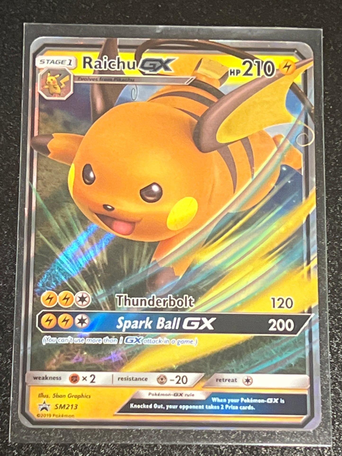 Pokemon RAICHU GX -  Holo - #SM213