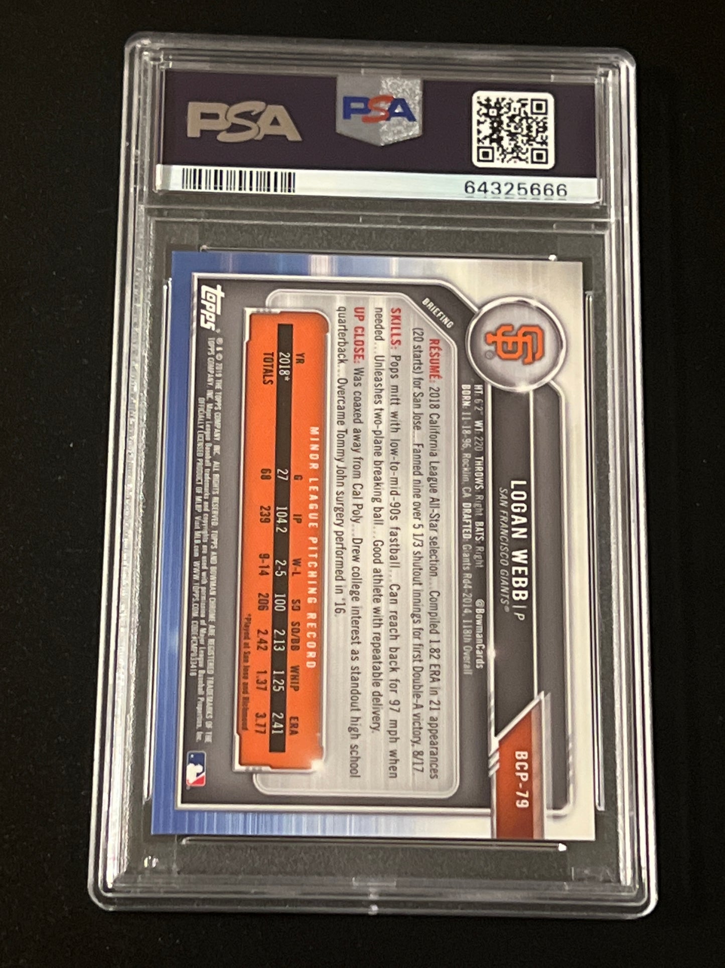 2019 Bowman Mega Box - LOGAN WEB - RC - GOLD REFRACTOR - #79 - 22/50 - PSA 10