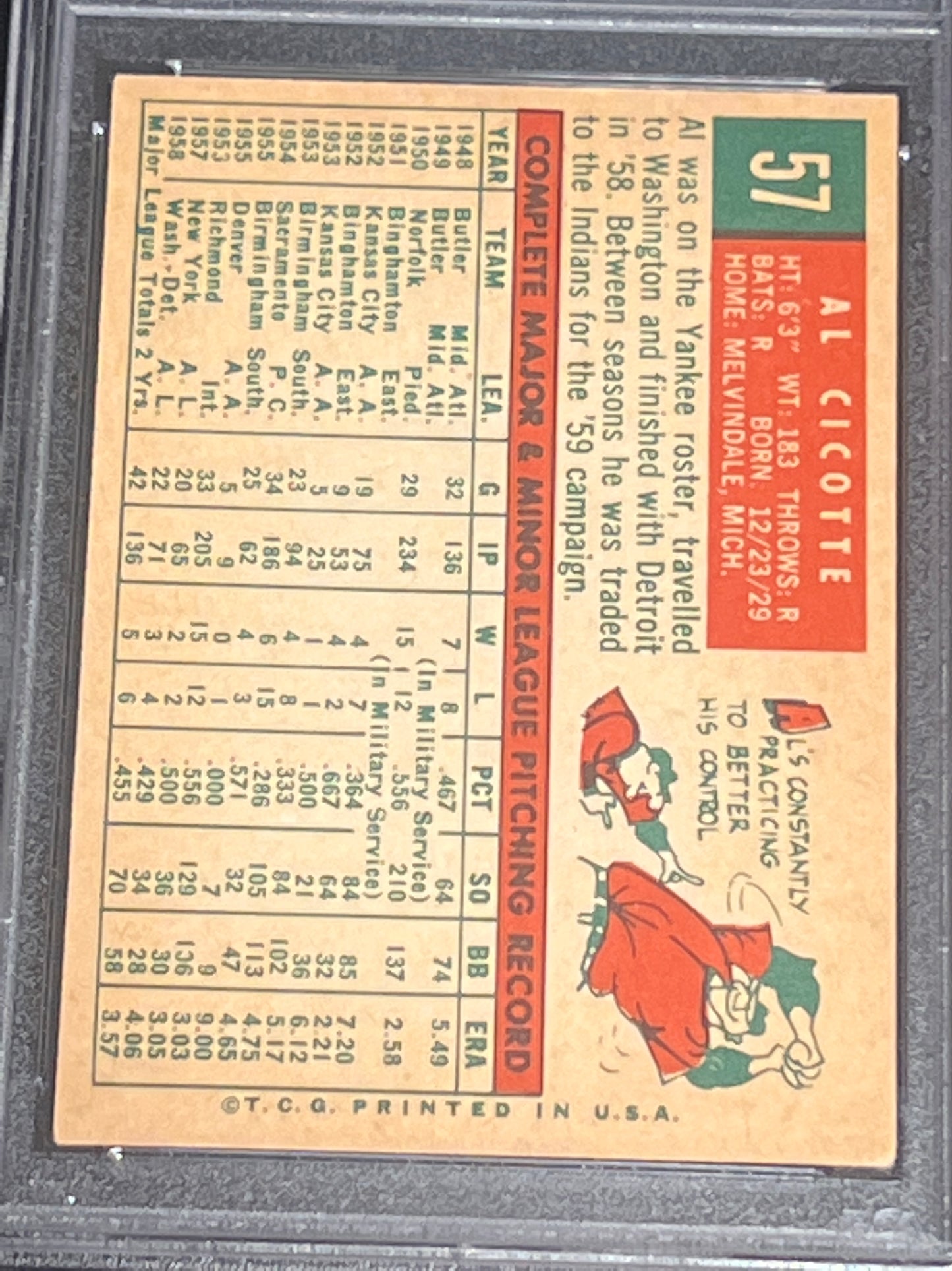 1959 Topps AL CICOTTE - #57 - PSA 5