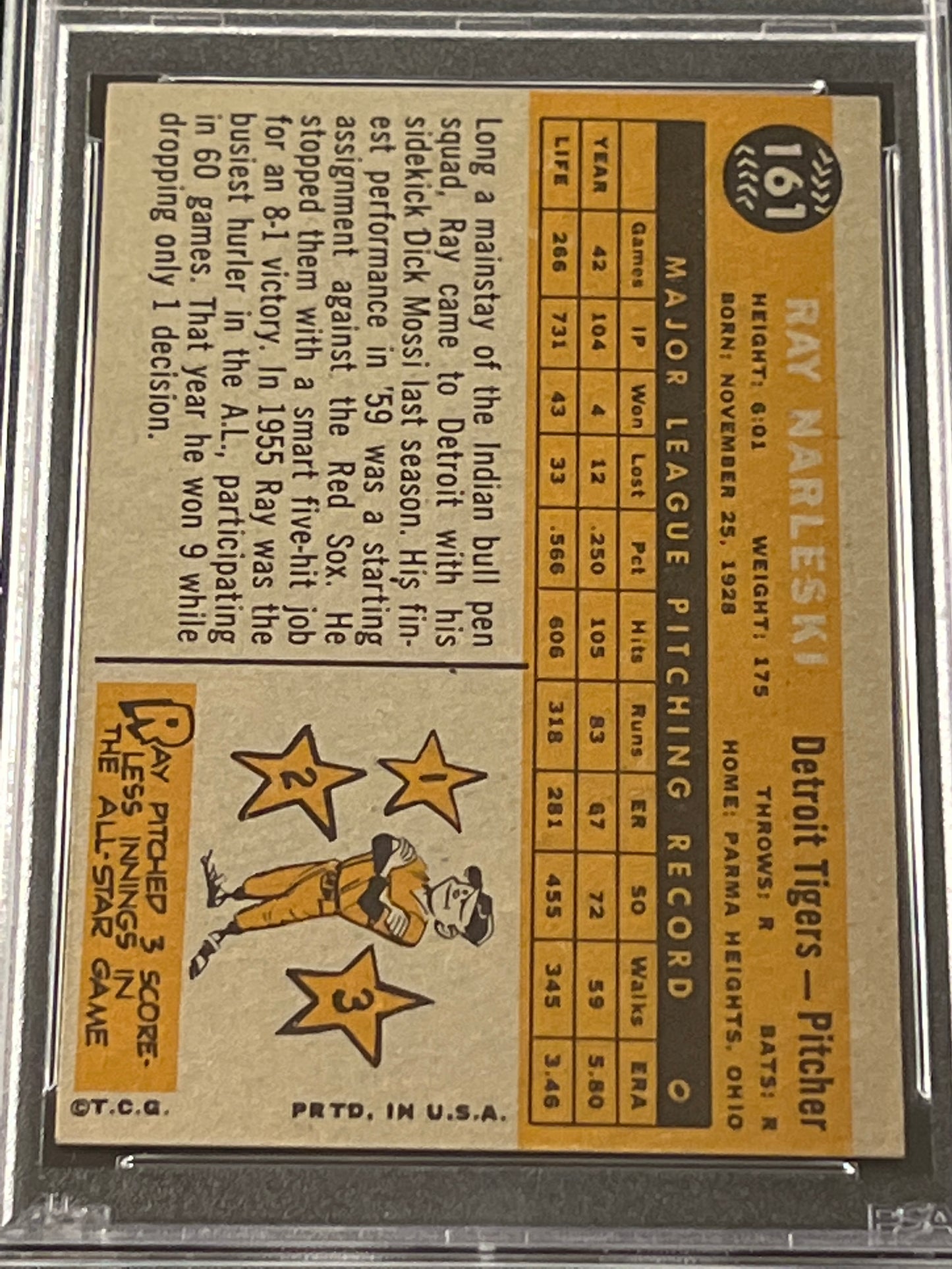 1960 Topps RAY NARLESKI - PSA 6