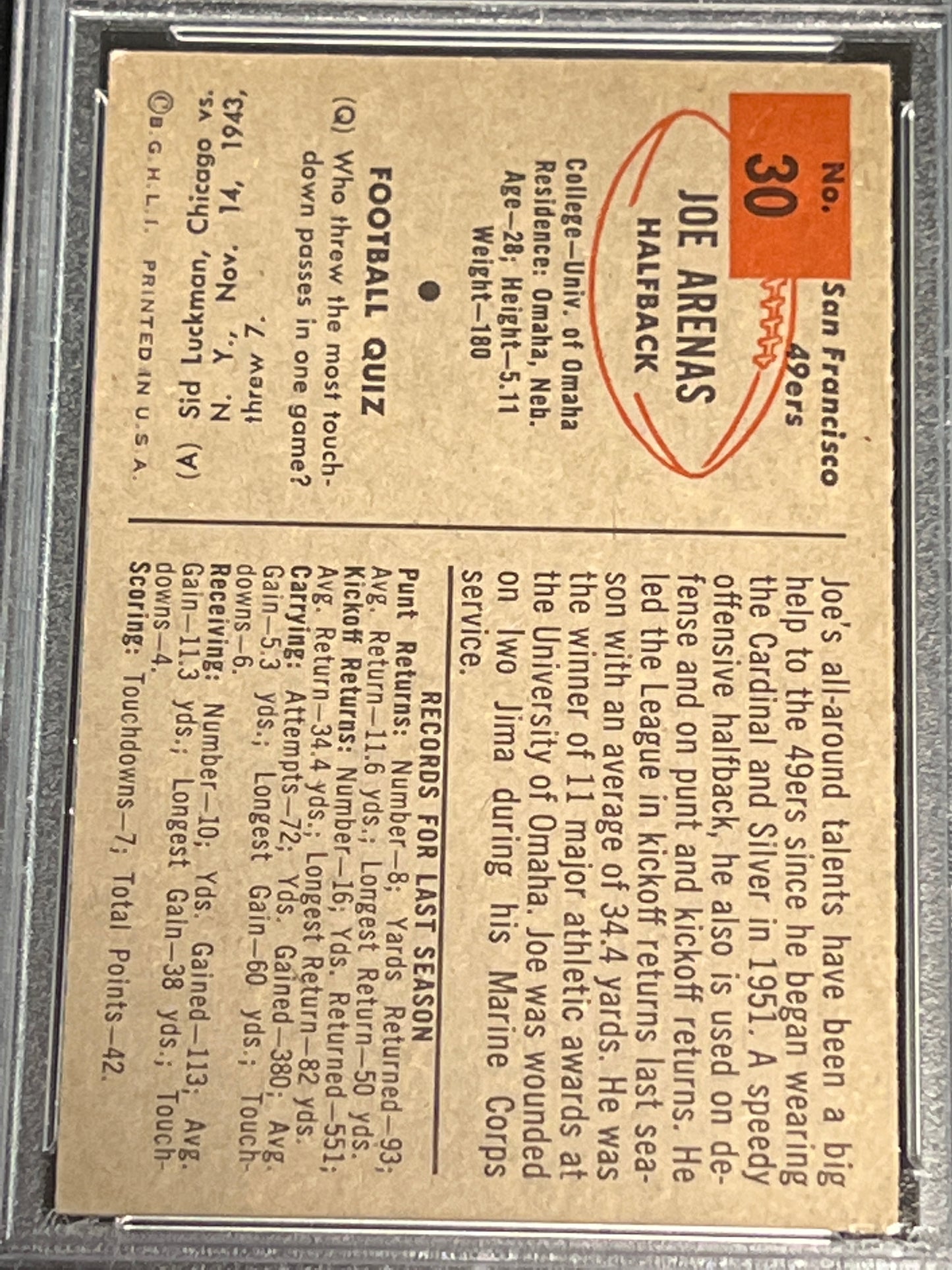 1954 Bowman JOE ARENAS - #30 - PSA 4