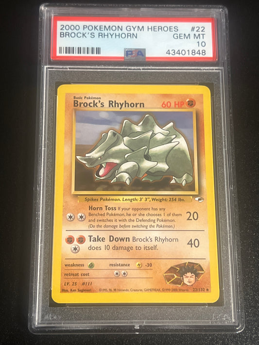 2000 Pokemon GYM Heroes BROCK's Rhyhorn - PSA 10