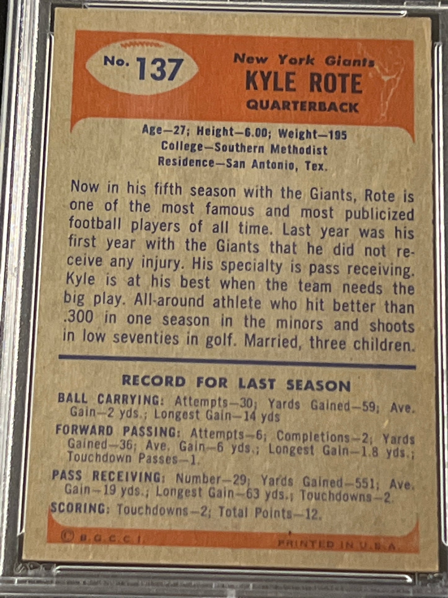 1955 Bowman KYLE ROTE - PSA 5