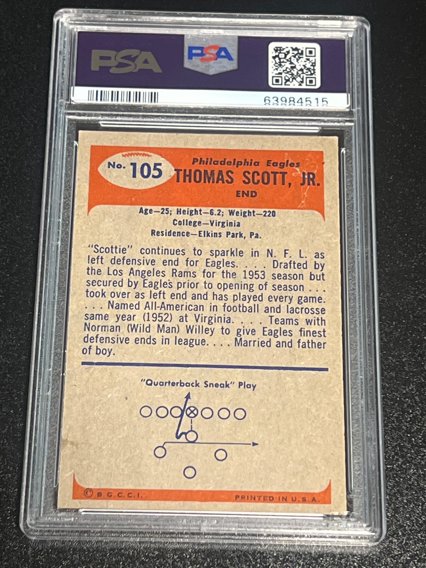 1955 Bowman TOM SCOTT - #105 - PSA 6