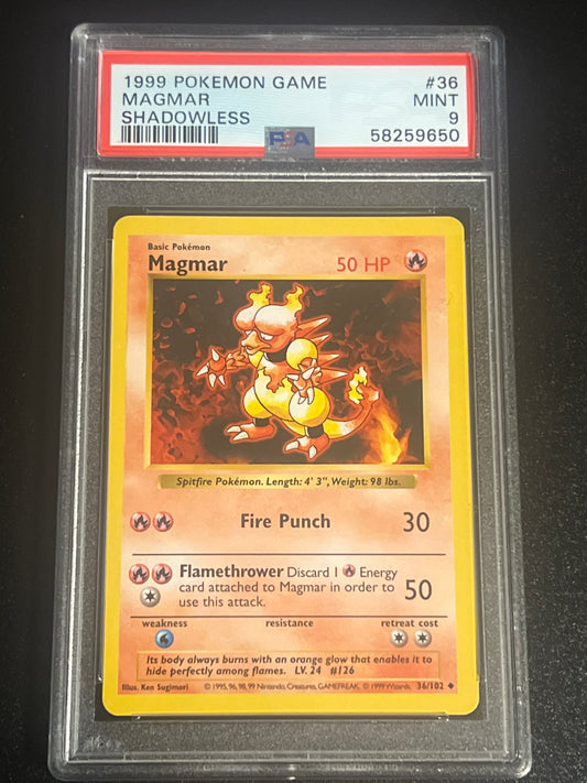 1999 Pokemon Game - MAGMAR - Shadowless - PSA 9