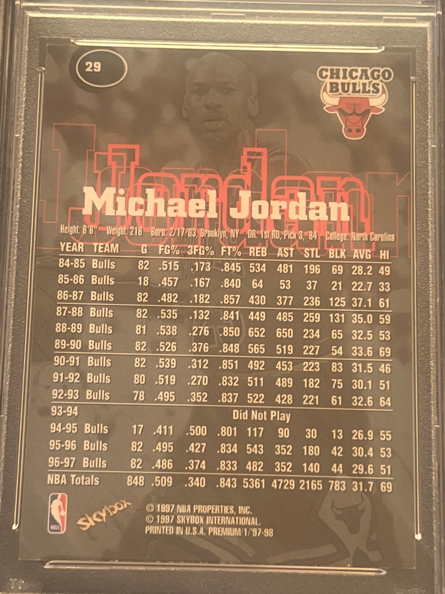 1997 Skybox Premium MICHAEL JORDAN - PSA 8