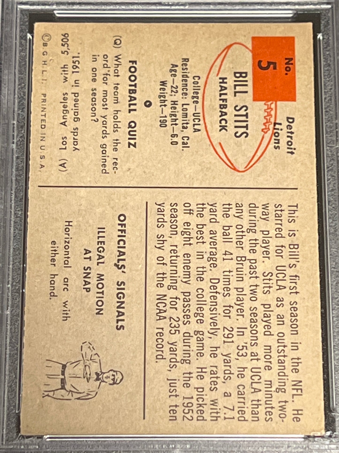 1954 Bowman BILL STITS - RC - #5 - PSA 4