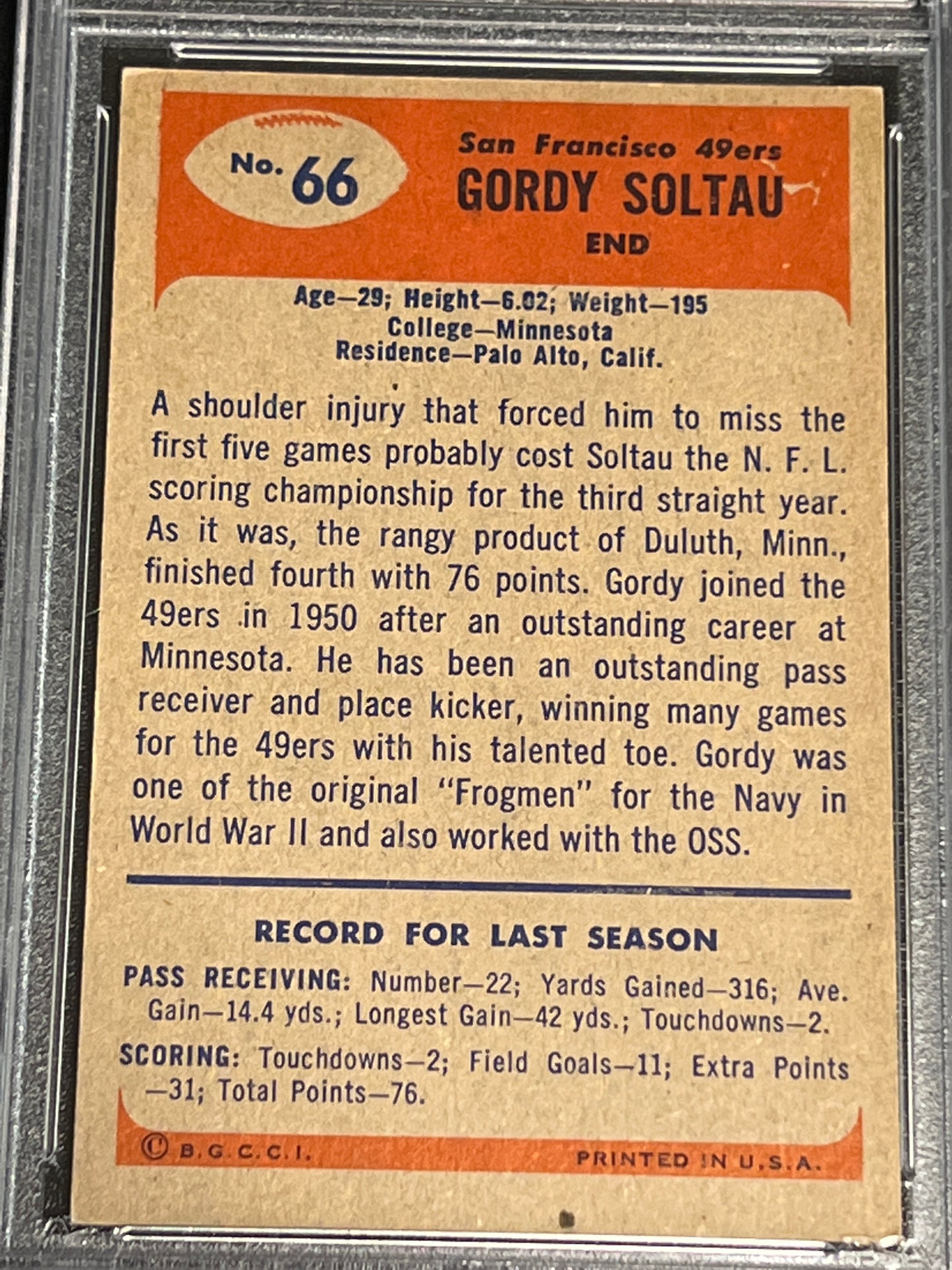 1955 Bowman GORDON SOLTAU - #66 - PSA 4