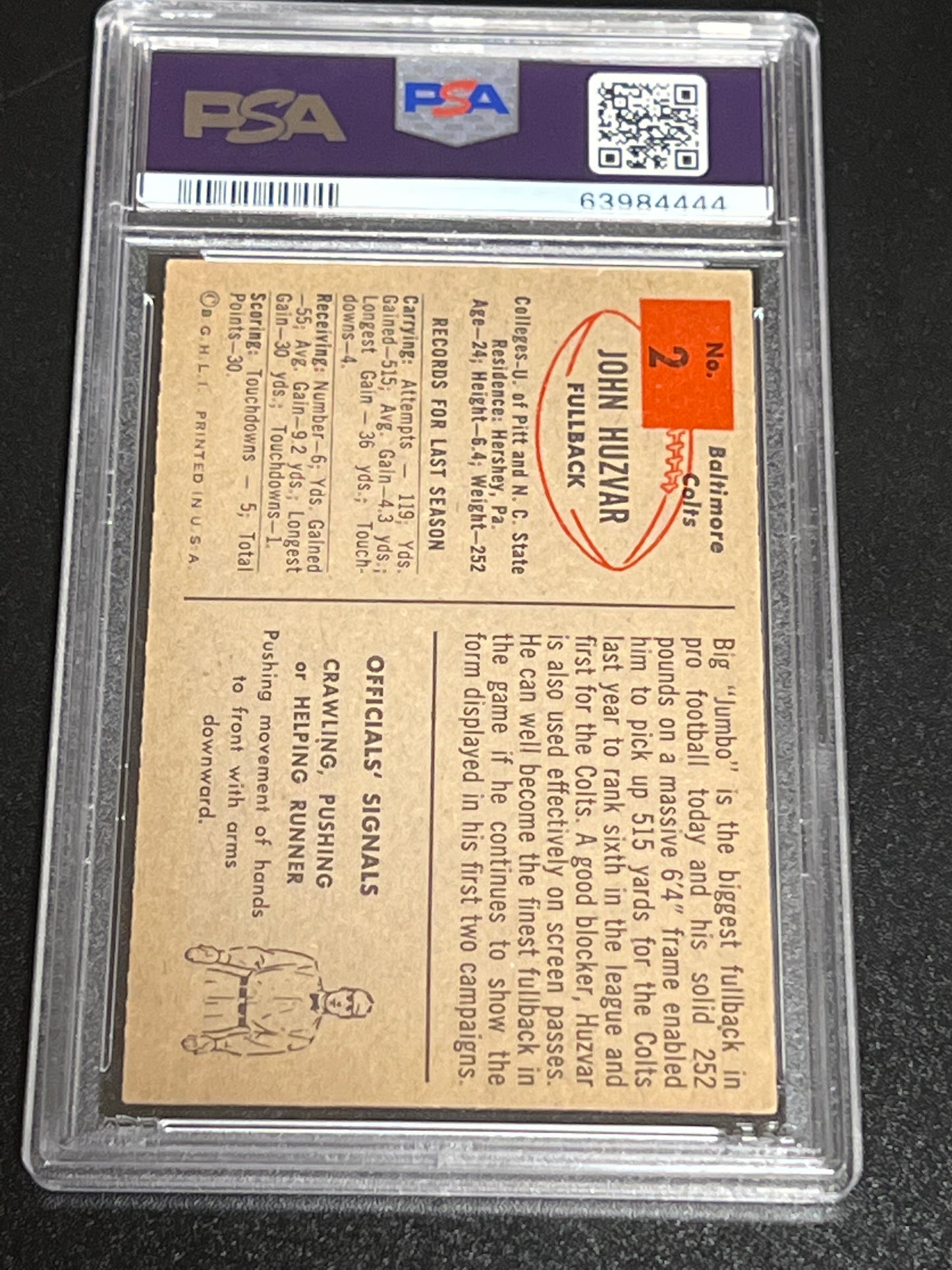 1954 Bowman JOHN HUZVAR - RC - #2 - PSA 5