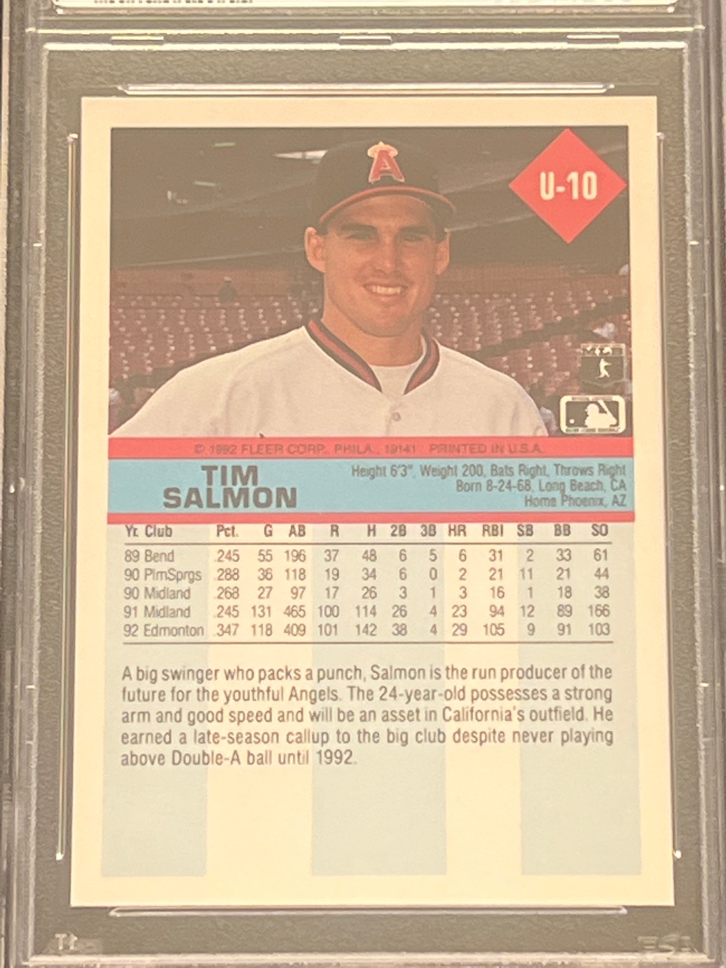 1992 Fleer Update TIM SALMON - #U-10 - PSA 8 NM-MT