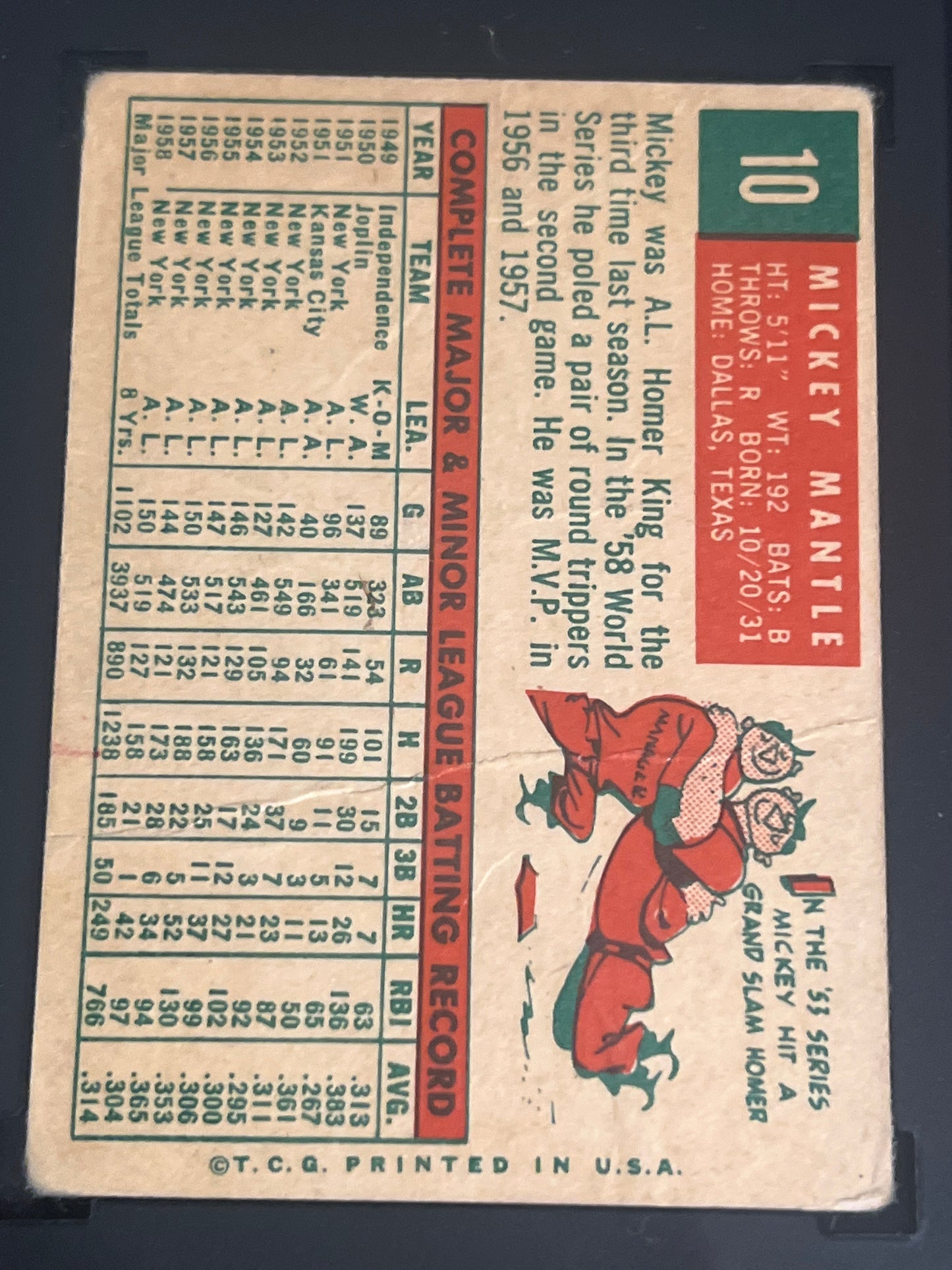 1959 Topps MICKEY MANTLE #10 - SGC 1