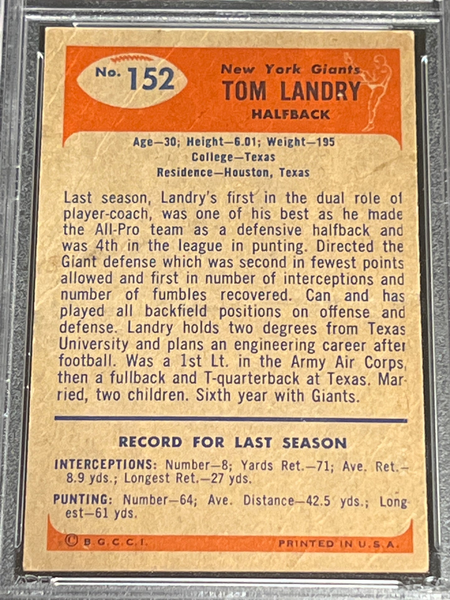 1955 Bowman TOM LANDRY - PSA 1 #152