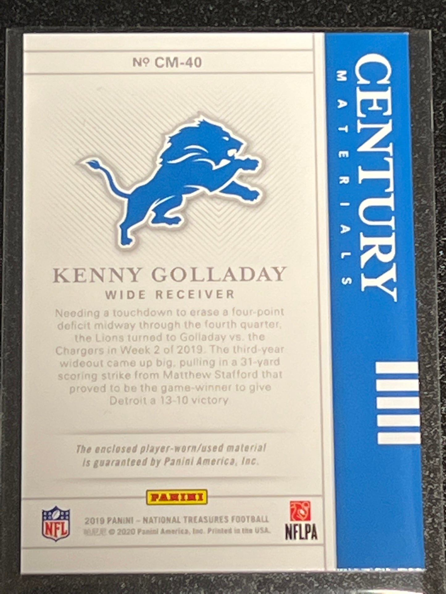 2019 Panini Nat. Treas. KENNY GOLLADAY - Patch Card - 03/99 - #CM-40