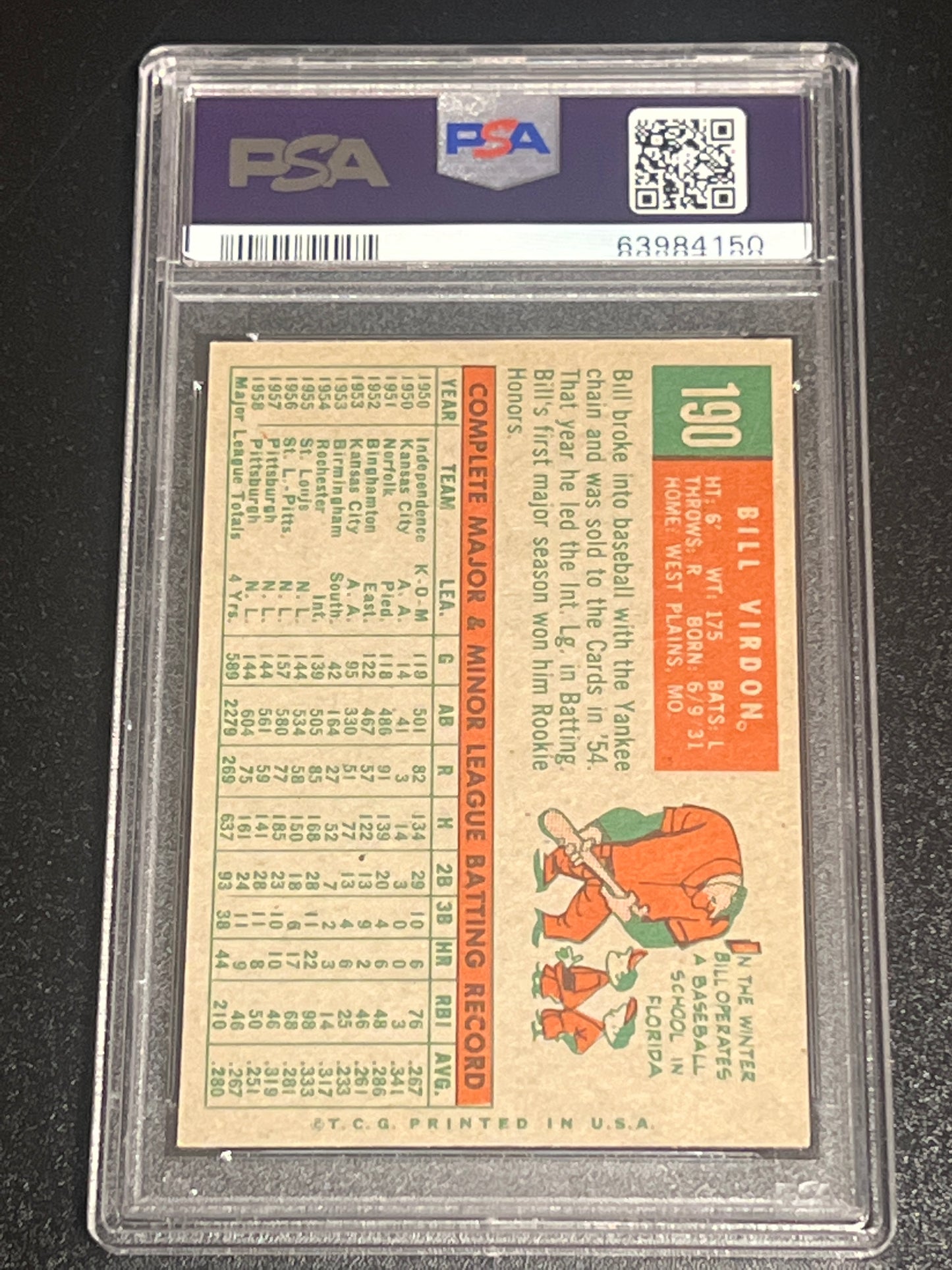 1959 Topps BILL VIRDON - #190 - PSA 7