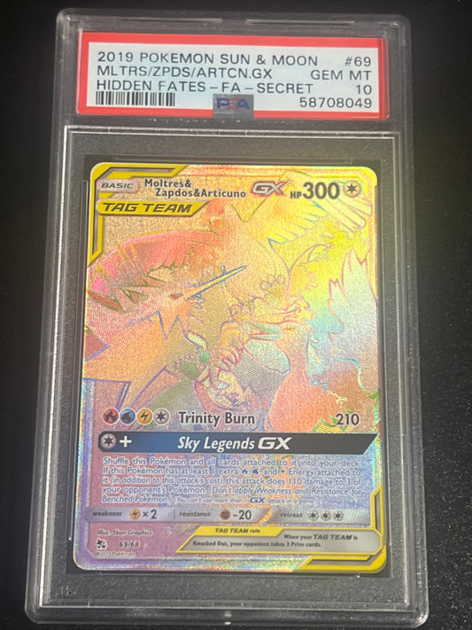 2019 Pokemon Sun & Moon - Moltres / Zapdos /Articuno GX - PSA 10