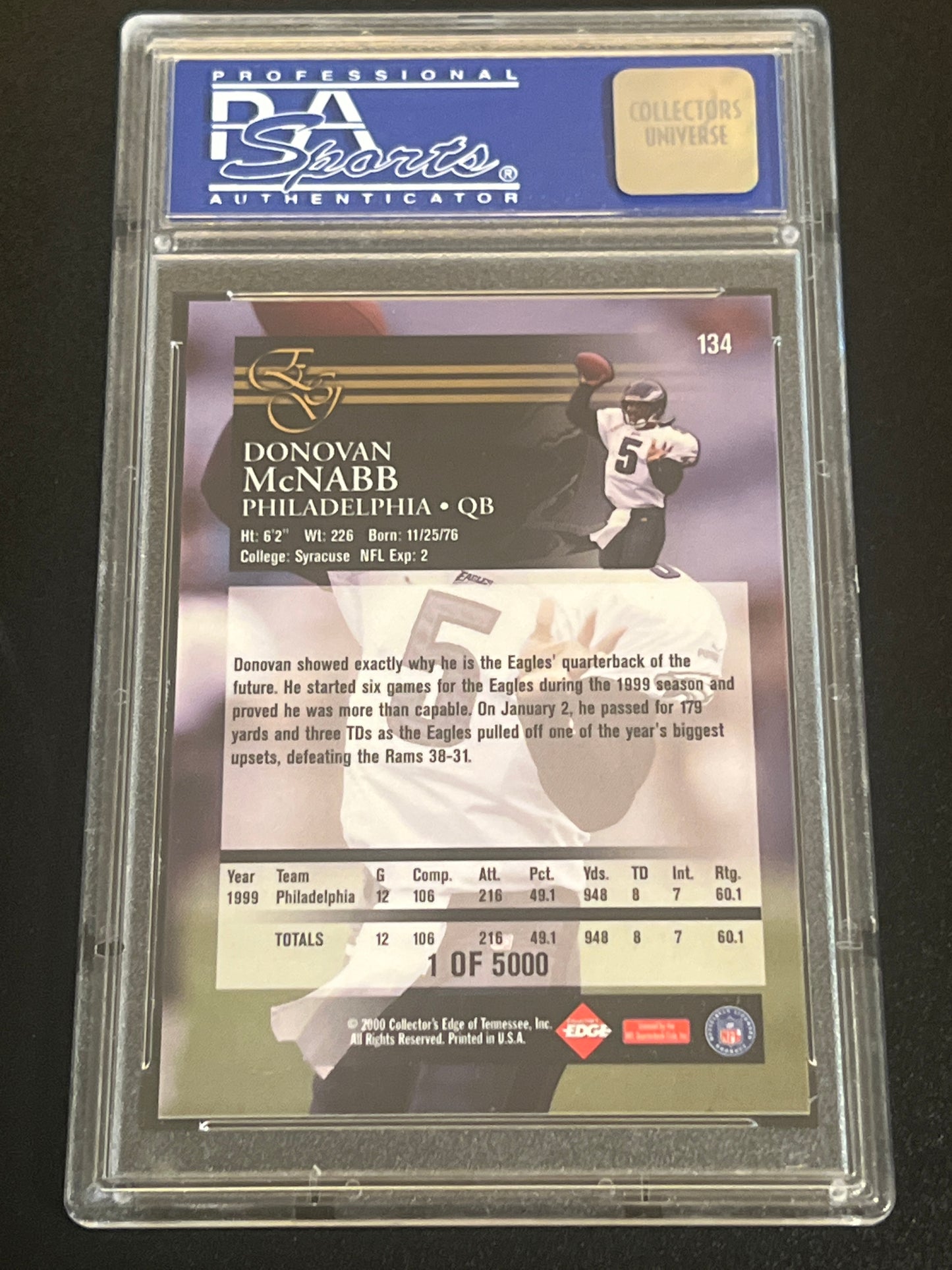 2000 Coll. Edge Graded DONOVAN MCNABB - #134 - UNCIRCULATED - PSA 10 GEM MT