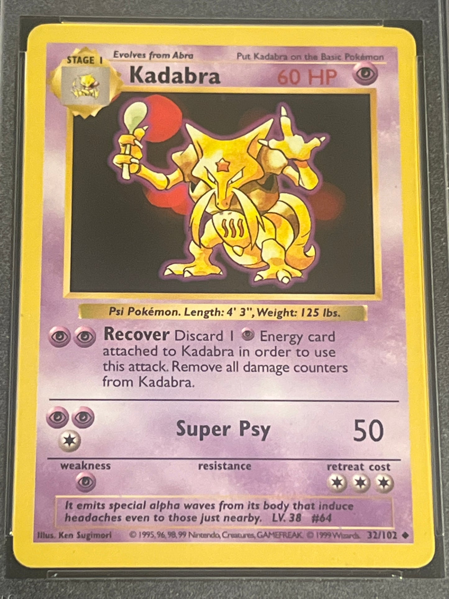 1999 Pokemon Game KADABRA - Shadowless - PSA 9