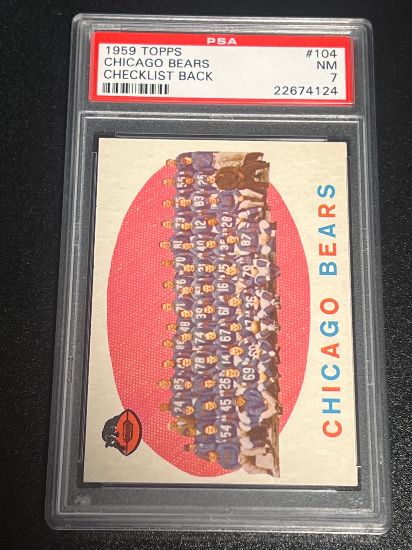 1959 Topps CHICAGO BEARS - Checklist Back - PSA 7