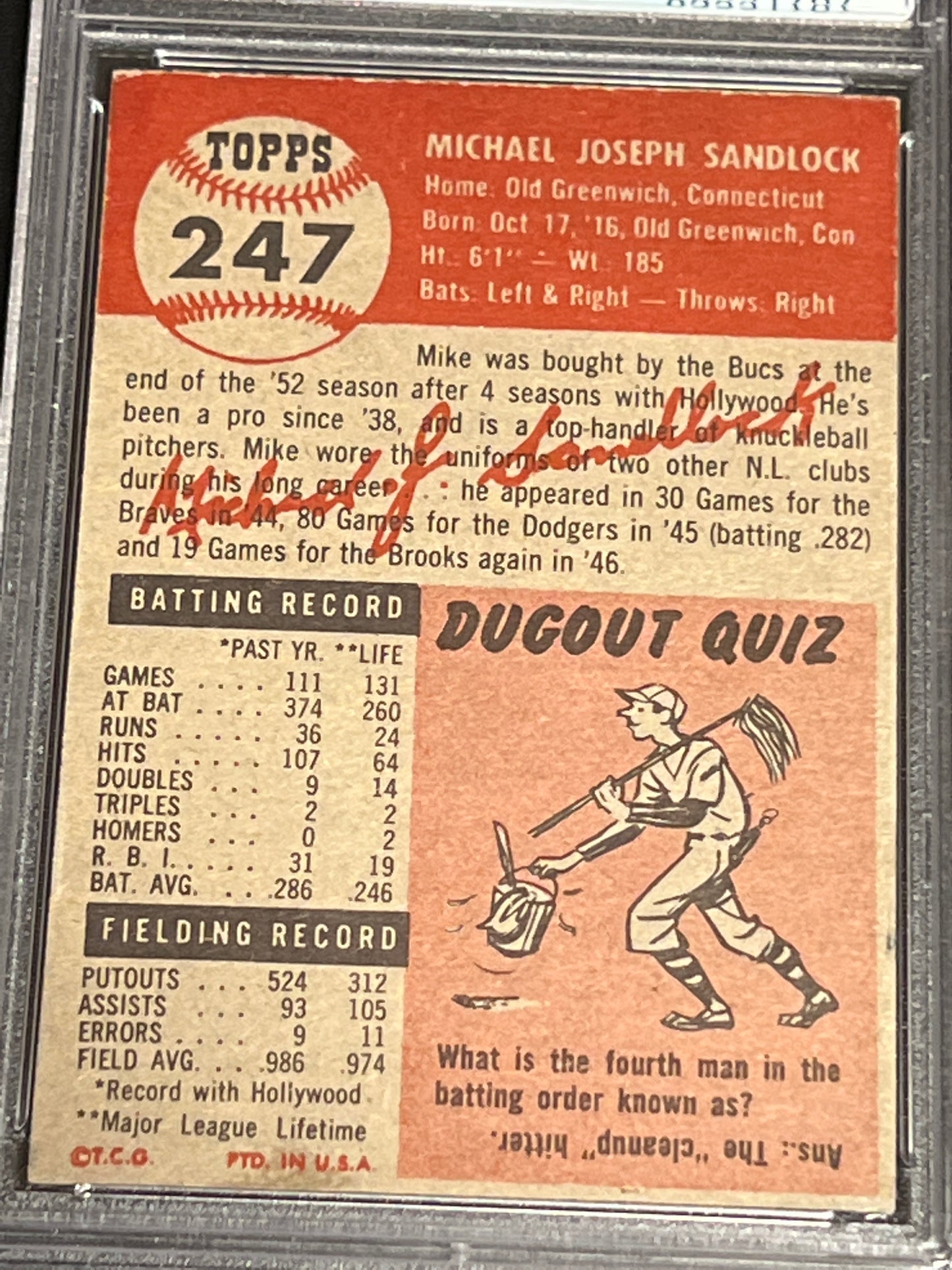 1953 Topps MIKE SANDLOCK - PSA 4 #247